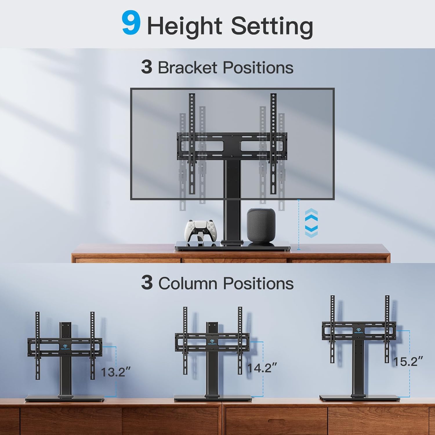 PERLESMITH Swivel Universal TV Stand Base for 32-60 Inch TVs Tempered Glass 88lbs Capacity - Image 3