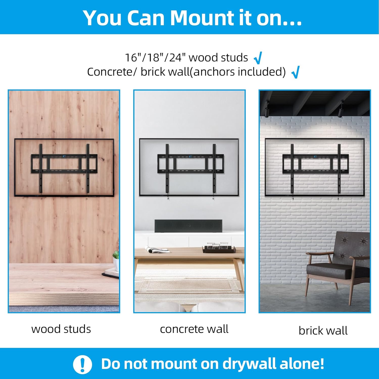 HOME VISION Heavy Duty 264 lbs Capacity 48-120 inch TV Wall Mount Bracket Slim Design - Image 6
