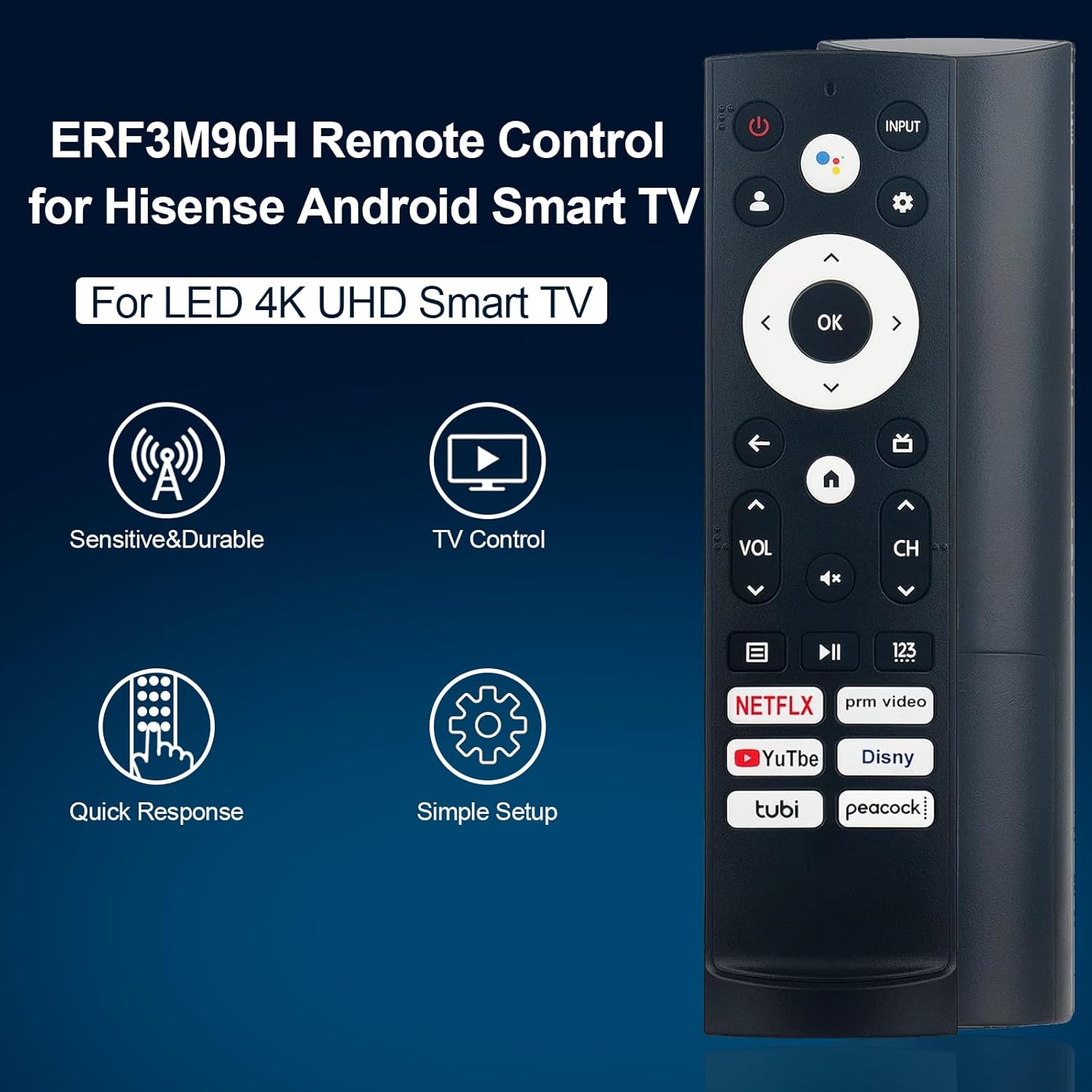 Hisense ERF3M90H Remote Control for Android LED 4K UHD Smart TVs with 6 Shortcut Buttons - Image 2