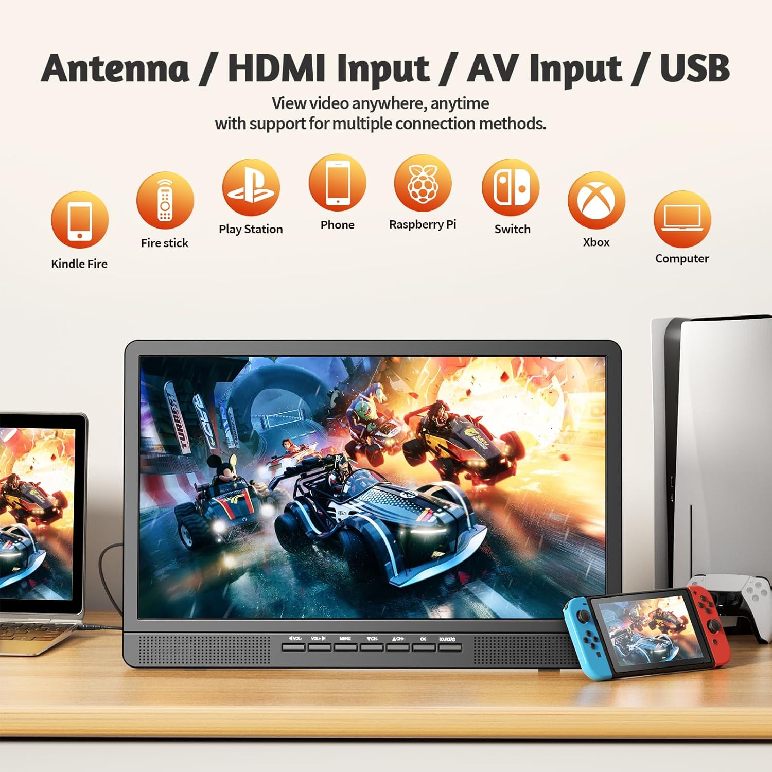 NORTHING 18.5 Inch 1080p Portable TV with USB, HDMI, AV Inputs and Remote for RVs and Boats - Image 3