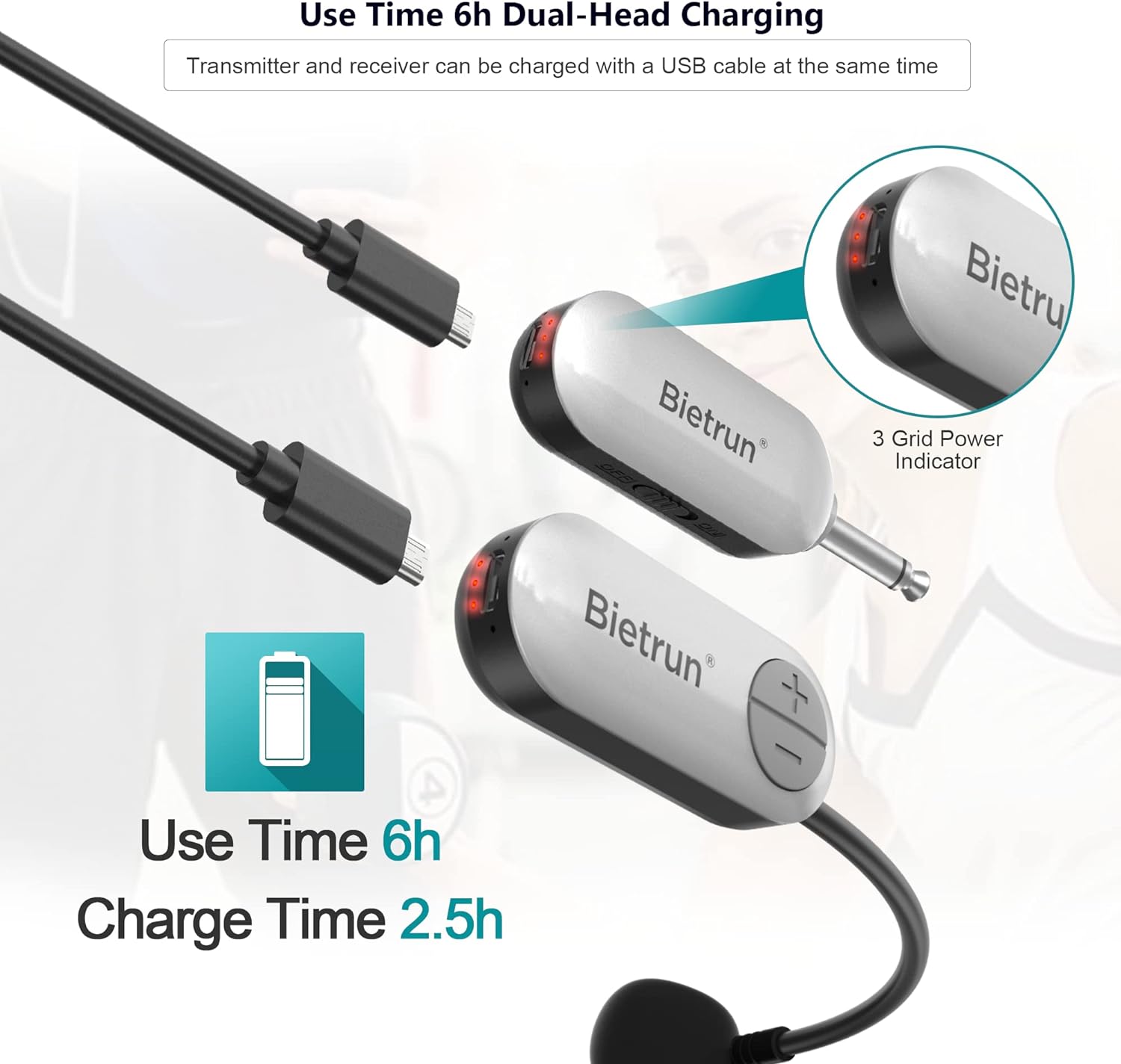 Bietrun 165ft UHF Wireless Headset Microphone 2-in-1 Karaoke Speaker Amplifier PA System 6H Working Time - Image 3