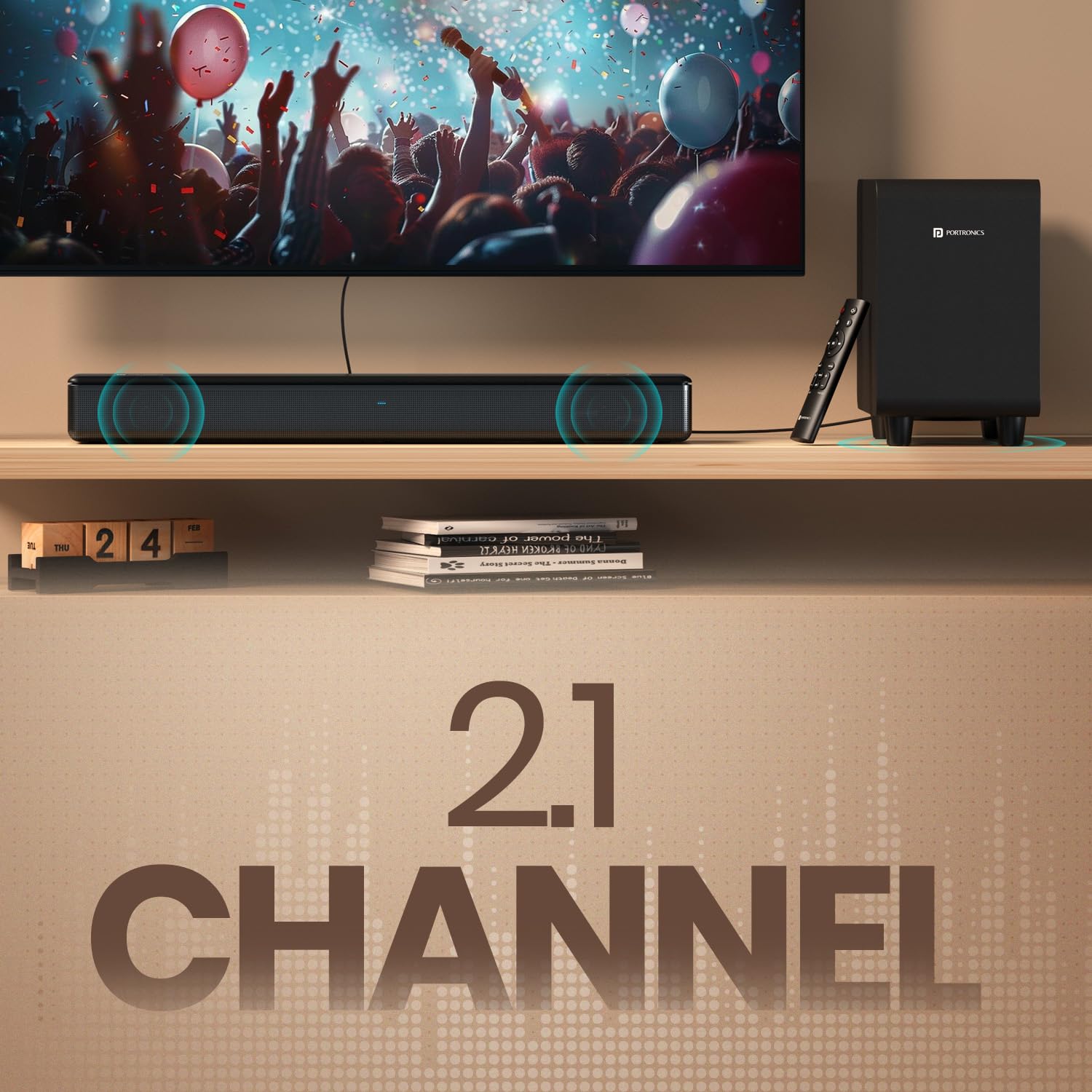 Portronics Sound Slick X 250W 2.1 Channel Bluetooth Soundbar with Wired Subwoofer, Black - Image 2