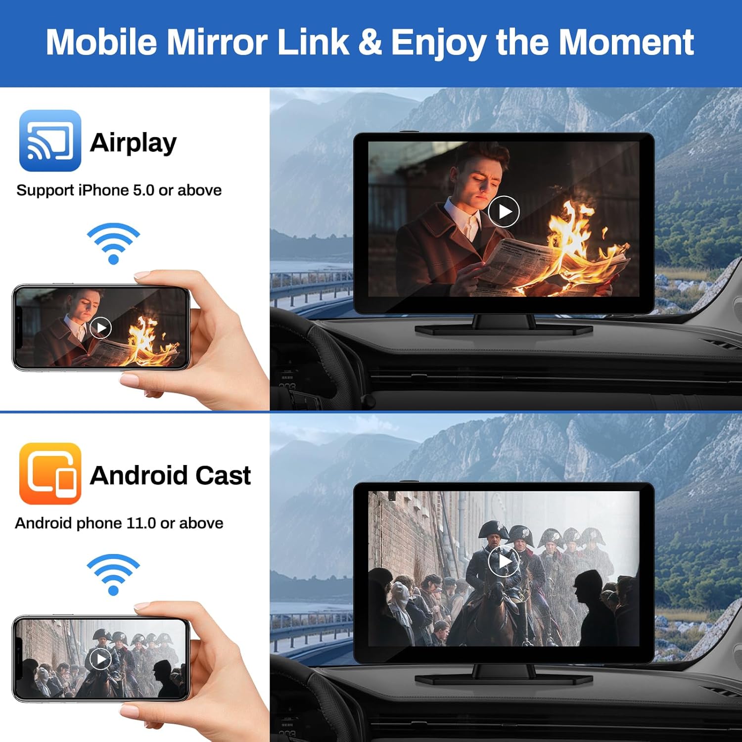 9 Inch Portable Wireless Carplay Android Auto Touchscreen with 4K Dash Cam & 1080p Backup Camera - Image 7