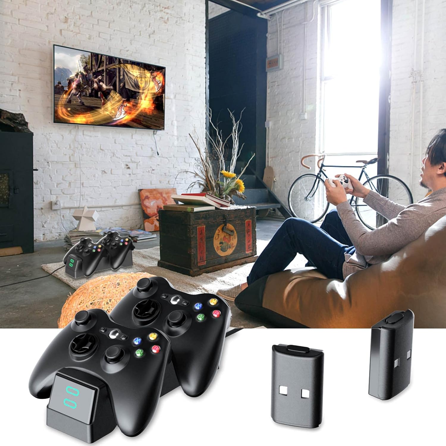 BOFFO Dual Controller Charger Dock for Xbox 360 with 2x 1200mAh Rechargeable Batteries and Charging Cable - Image 7