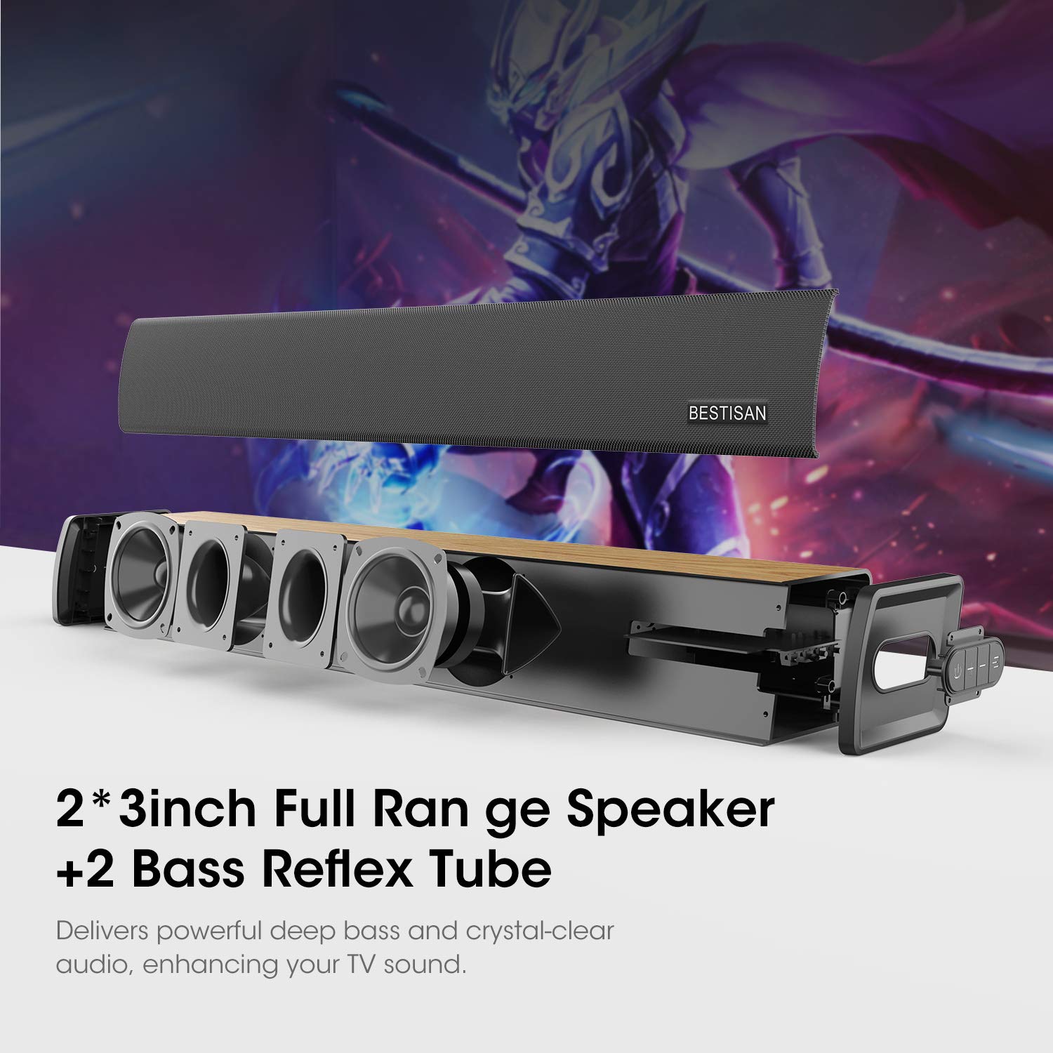 3nh 38-Inch 80W Wired Bluetooth Sound Bar Home Theater Speaker System Dual Connection - Image 2