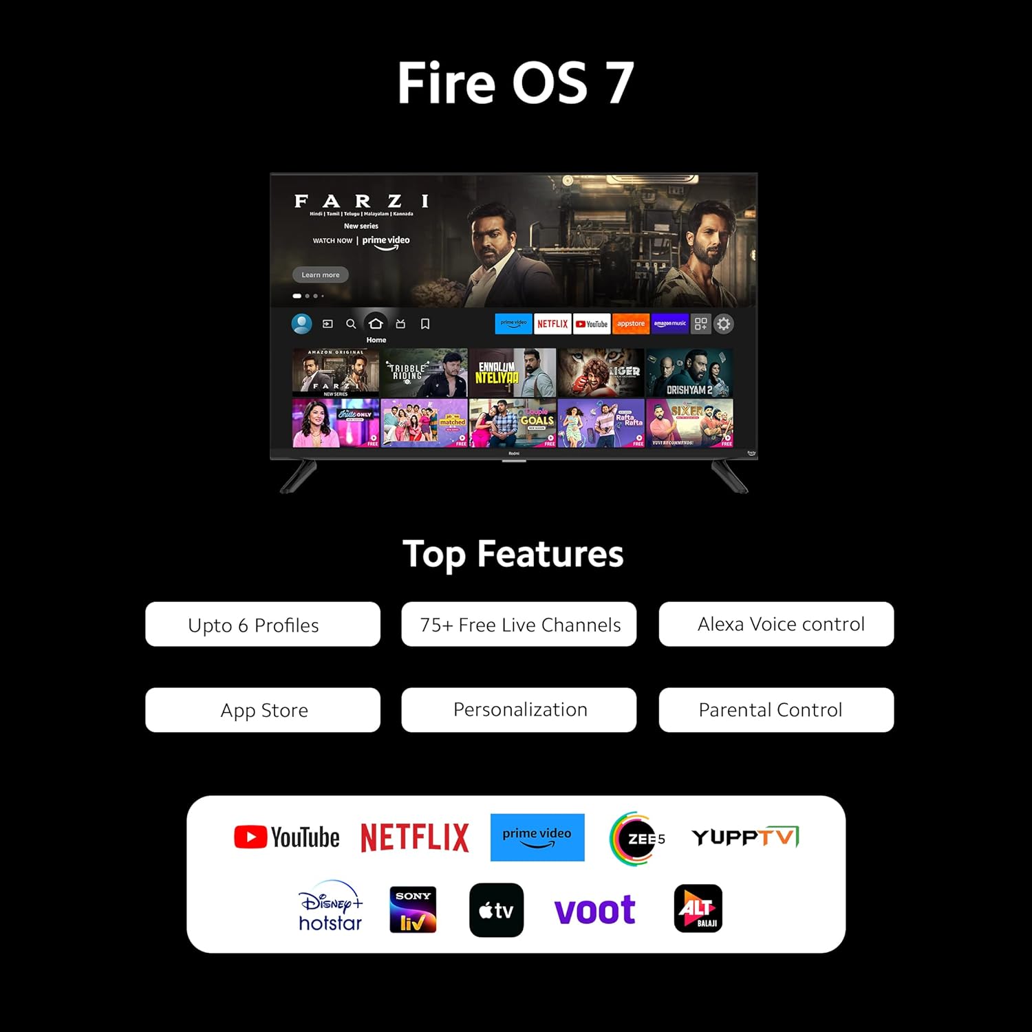Redmi 32 Inch HD Ready Smart LED Fire TV L32R8-FVIN Black 80cm - Image 3