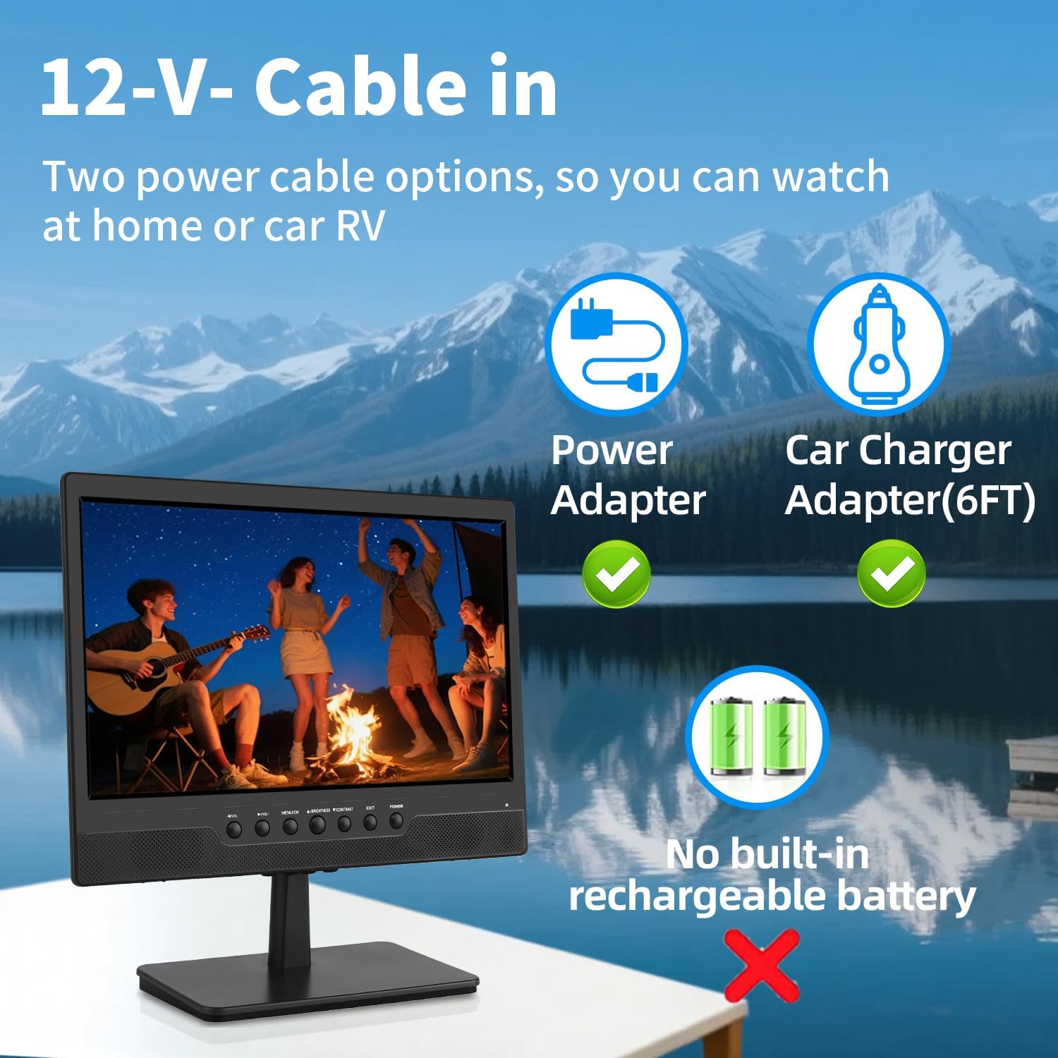 14 Inch Portable Flat Screen TV with ATSC Tuner, HDMI, USB, and 12V Car Charger - Image 4