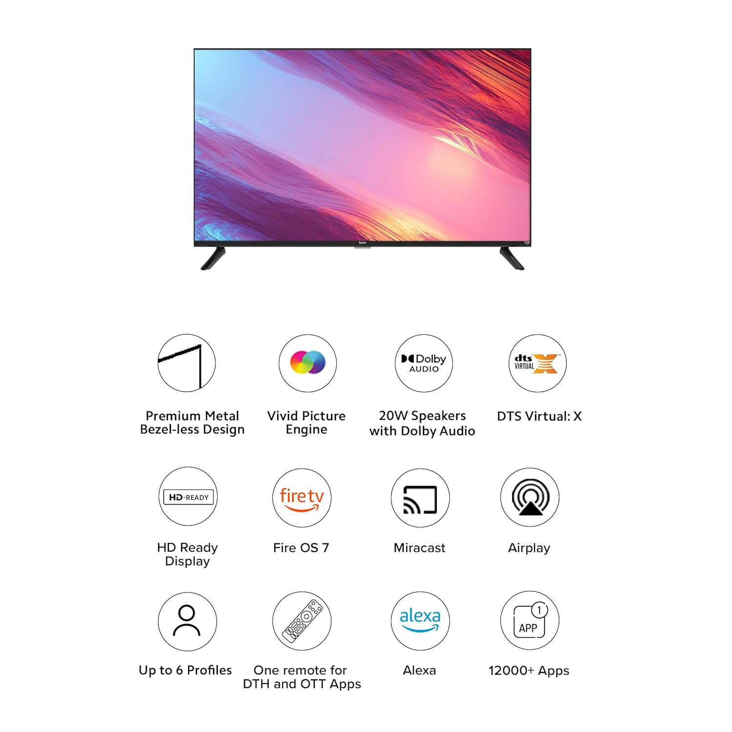 Redmi 32 Inch HD Ready Smart LED Fire TV L32R8-FVIN Black 80cm - Image 2