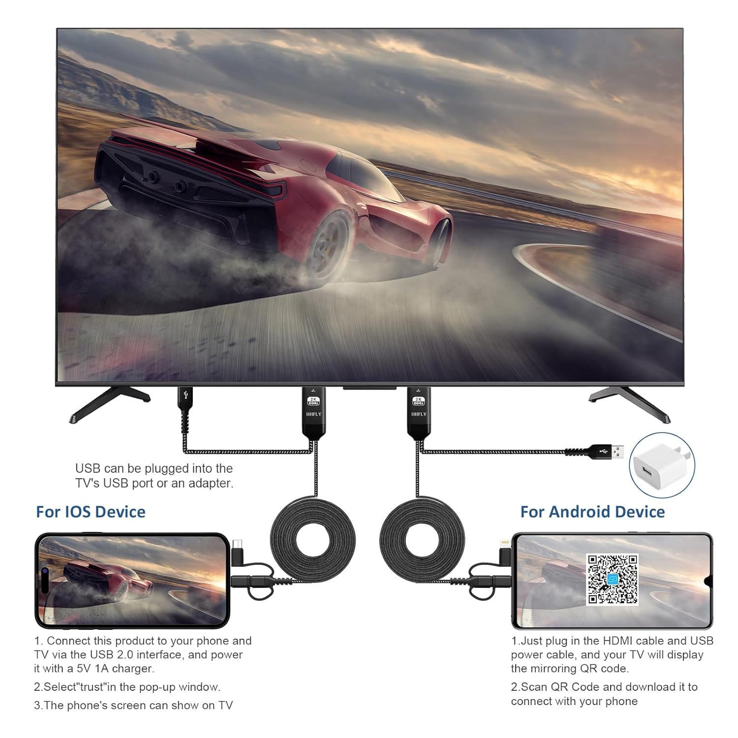 iPhone/Android USB-C to HDMI 1080P Adapter, Mirror to TV/Monitor, with Lightning/Micro USB, Portable Digital AV Converter - Image 2
