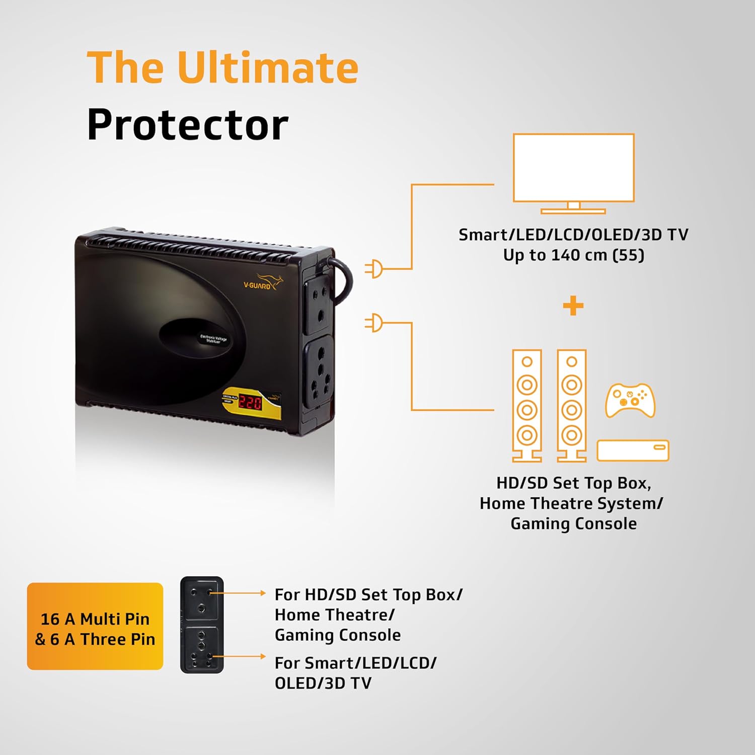 V-Guard Crystal Plus 3A Smart TV Stabilizer Digital Display 140cm 55" TV Set Top Box Gaming Console - Image 2