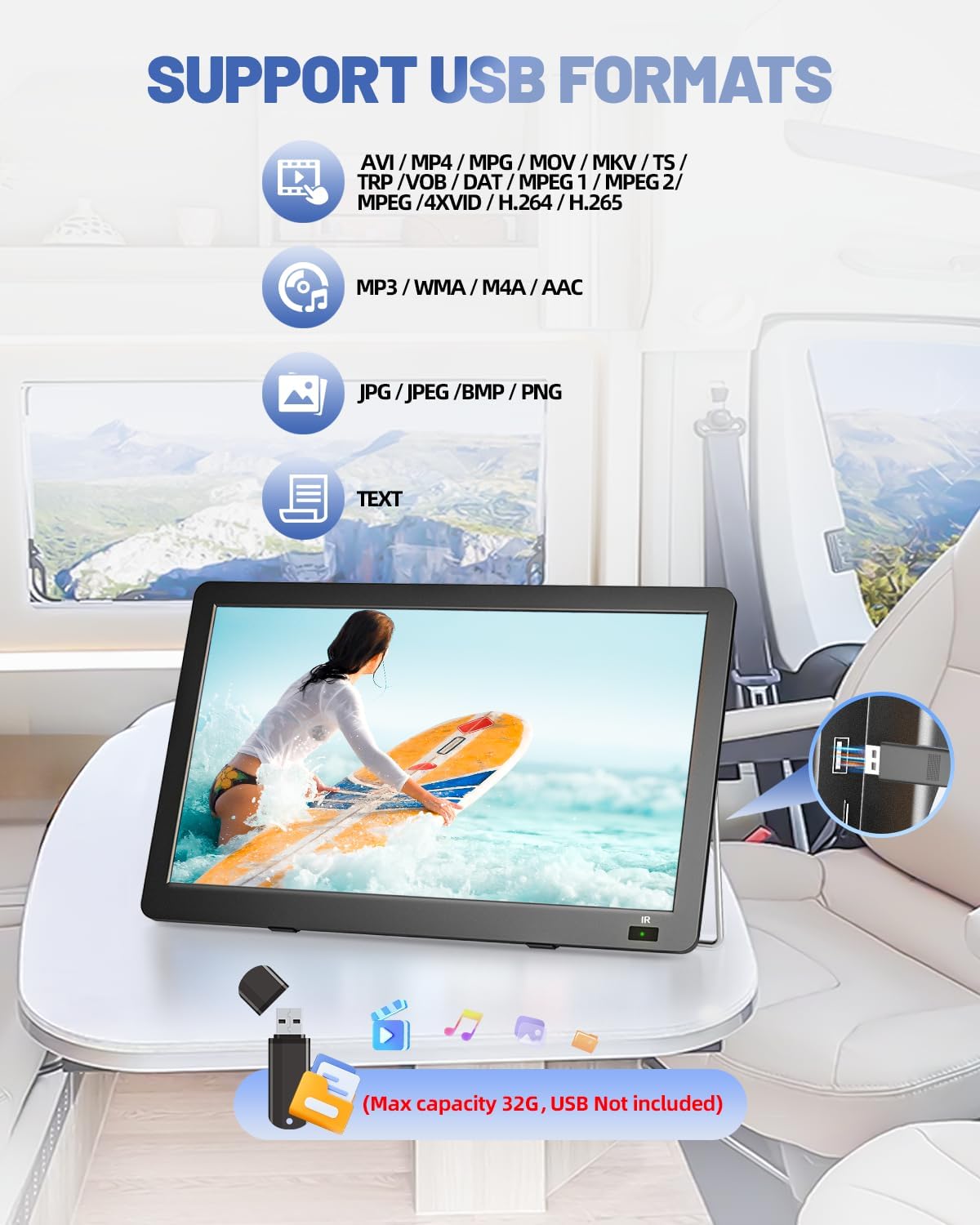 14 Inch Portable TV with ATSC Tuner, 1080P HD LCD Monitor, HDMI/USB/AV, Perfect for Camping & RV Travel - Image 5