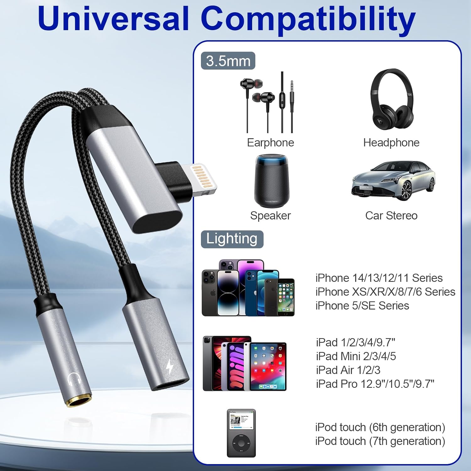 Apple Lightning to 3.5mm Headphone and Charger Adapter 2-in-1 Dongle for iPhone 14 13 12 - Image 3