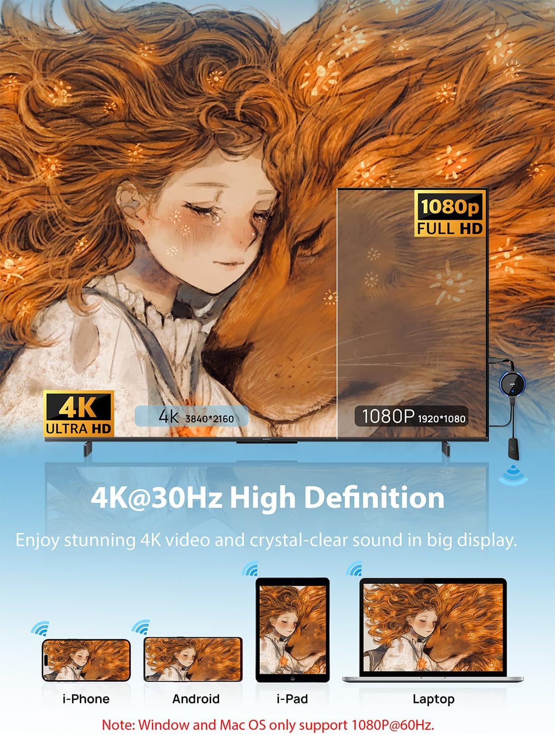 TIMBOOTECH 4K@30Hz 5G Wireless HDMI Display Adapter Miracast Dongle 65FT for All Devices - Image 3