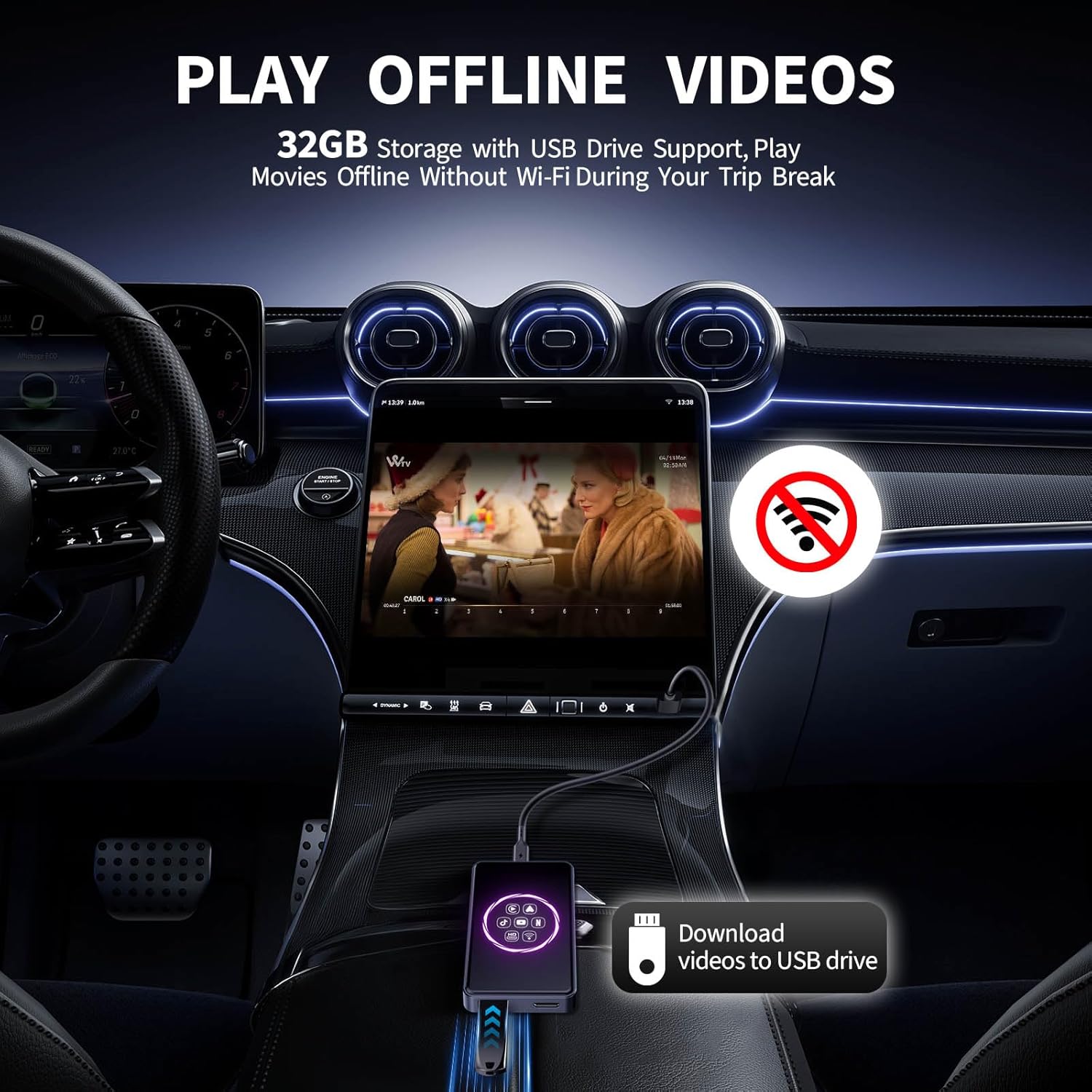 4-in-1 Wireless CarPlay Android Auto Adapter 4+32GB with Netflix YouTube Disney+ Streaming HDMI USB TF Card - Image 4