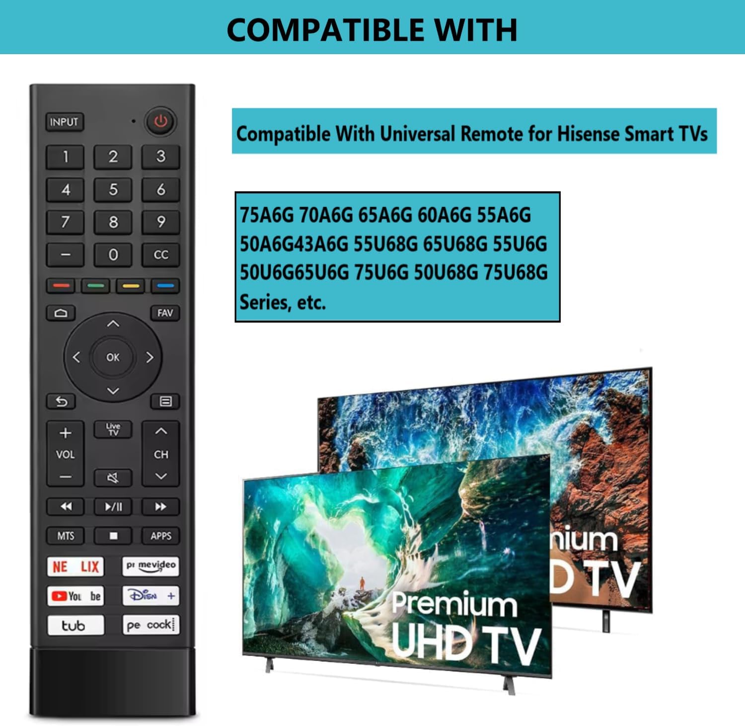 Replacement Smart TV Remote Control for Hisense 4K UHD Android TVs 50A6G 55A6G 60A6G 65A6G 70A6G 75A6G and U6G U68G Models - Image 2