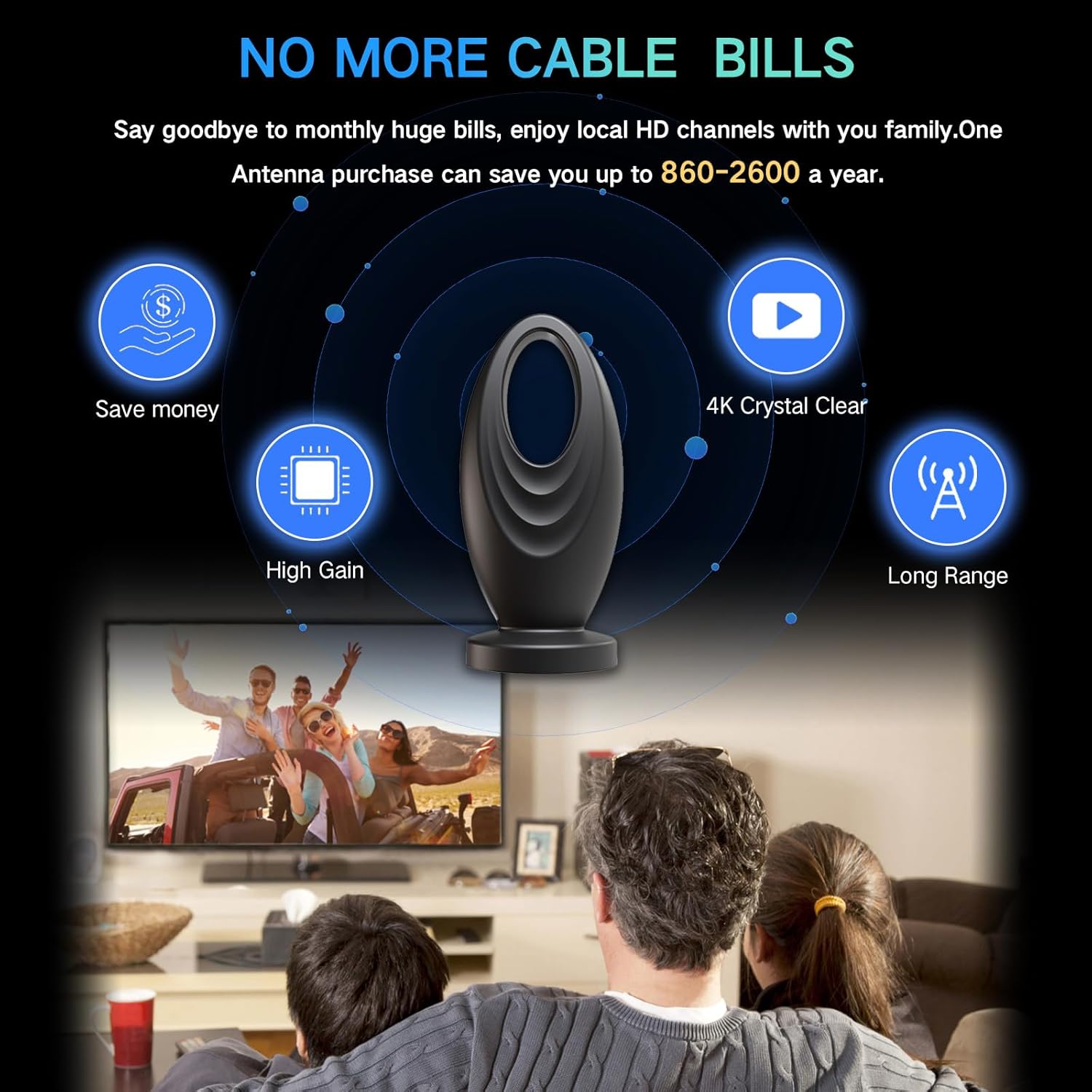 2025 Smart HD Digital TV Antenna Indoor 2200+ Miles Range 360° Booster 33ft - Image 8