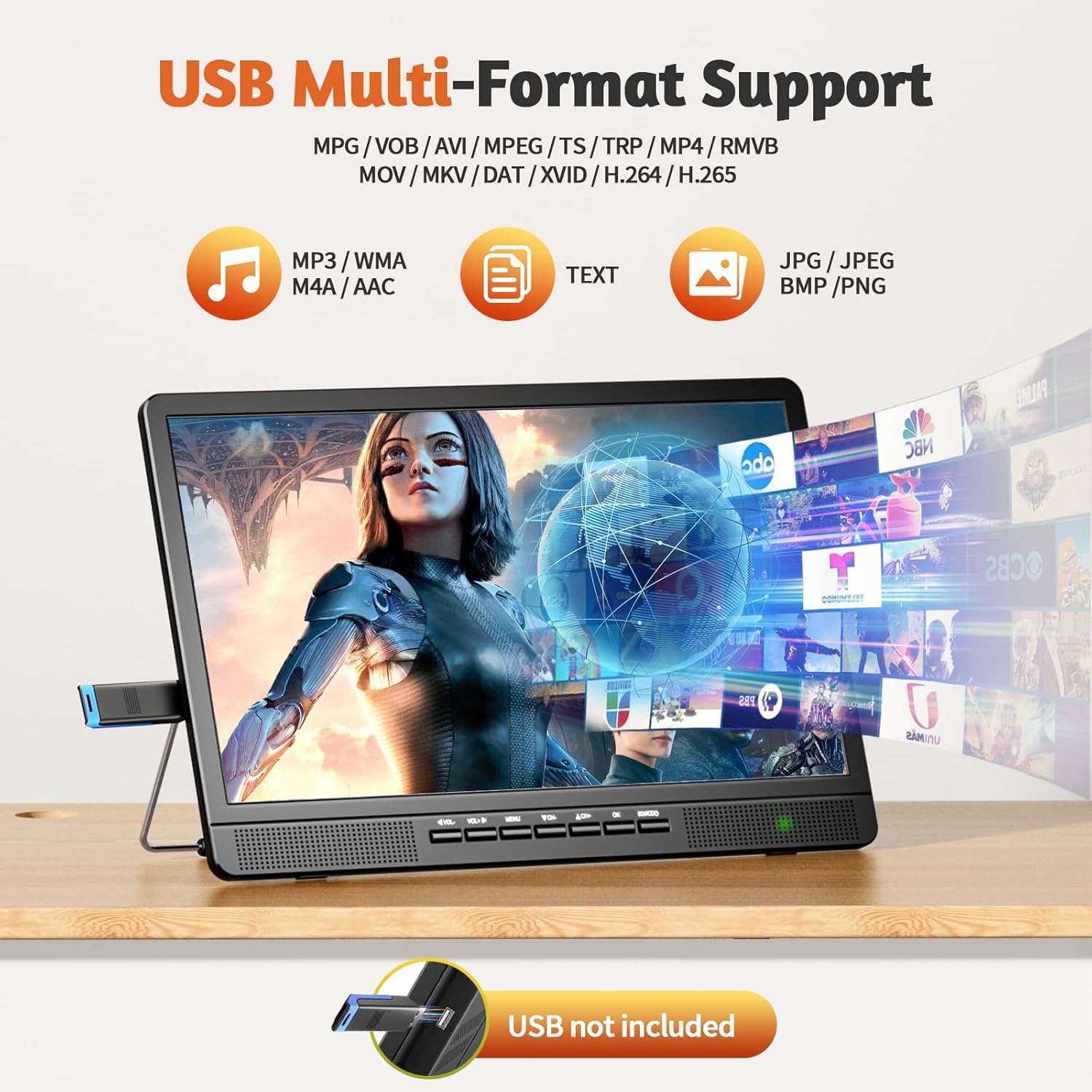 NORTHING 18.5 Inch 1080p Portable TV with USB, HDMI, AV Inputs and Remote for RVs and Boats - Image 5