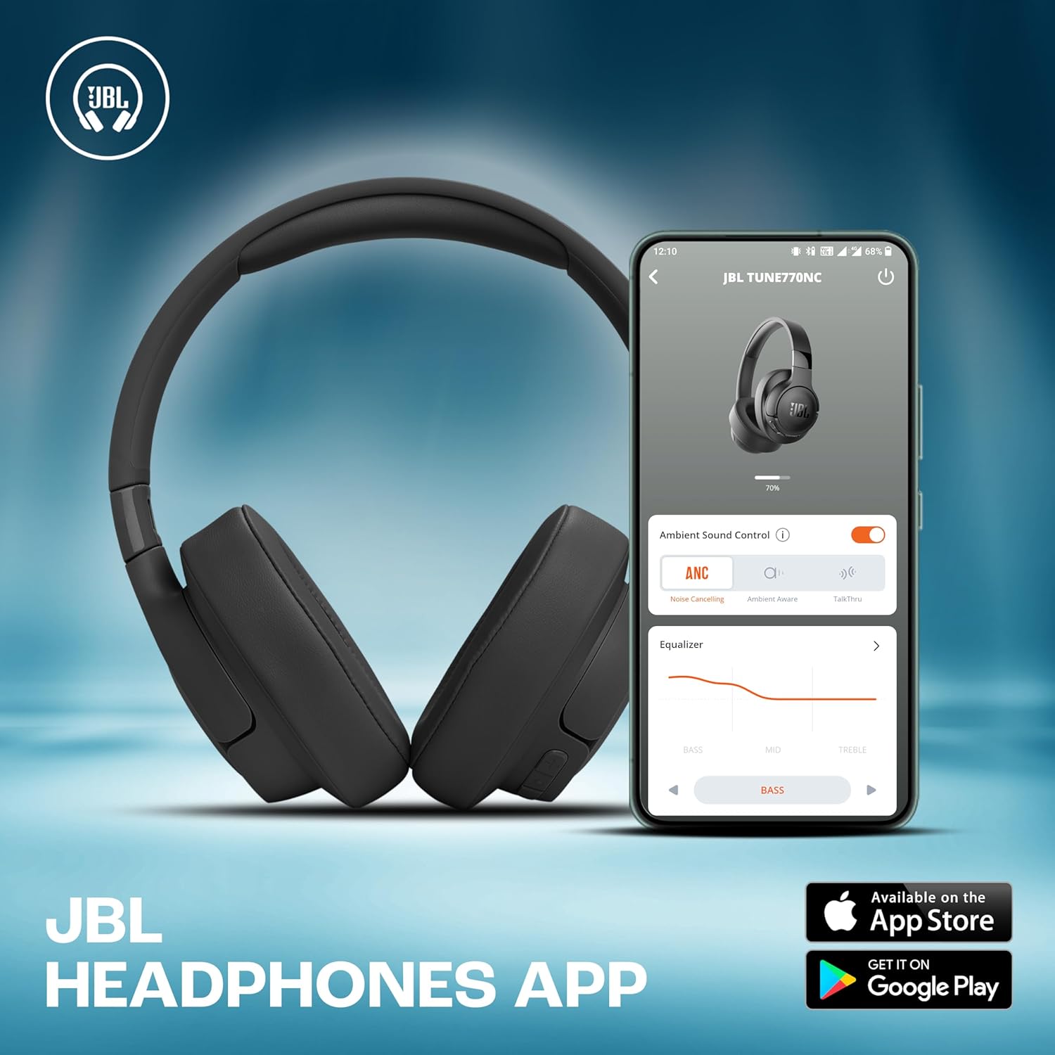 JBL Tune 770NC Wireless Over-Ear Headphones with Mic, Black, 70-Hour Battery, Speed Charge - Image 5