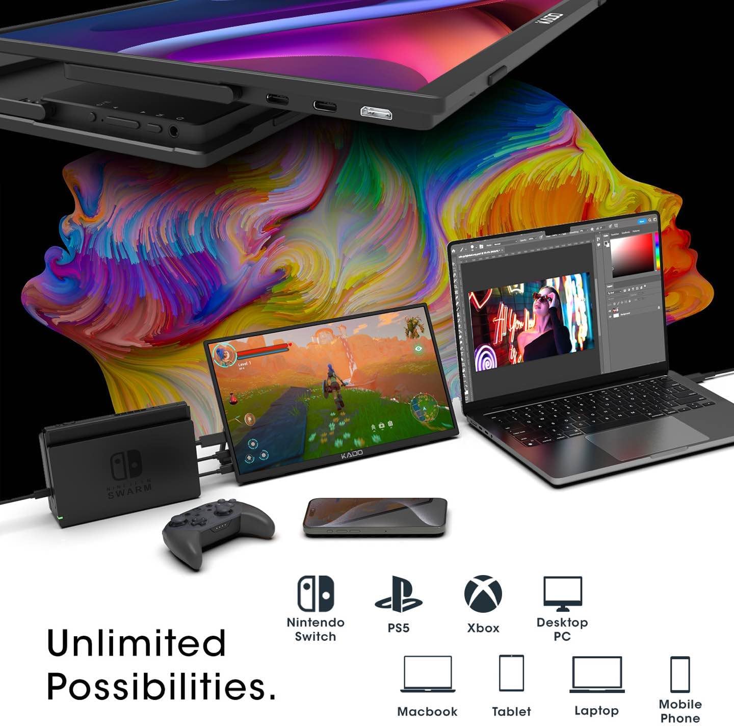 Kado 15.6" FHD 1080p Portable Gaming Monitor with Built-in Speakers, Ultra-Slim IPS Display, USB-C HDMI Connectivity - Image 3