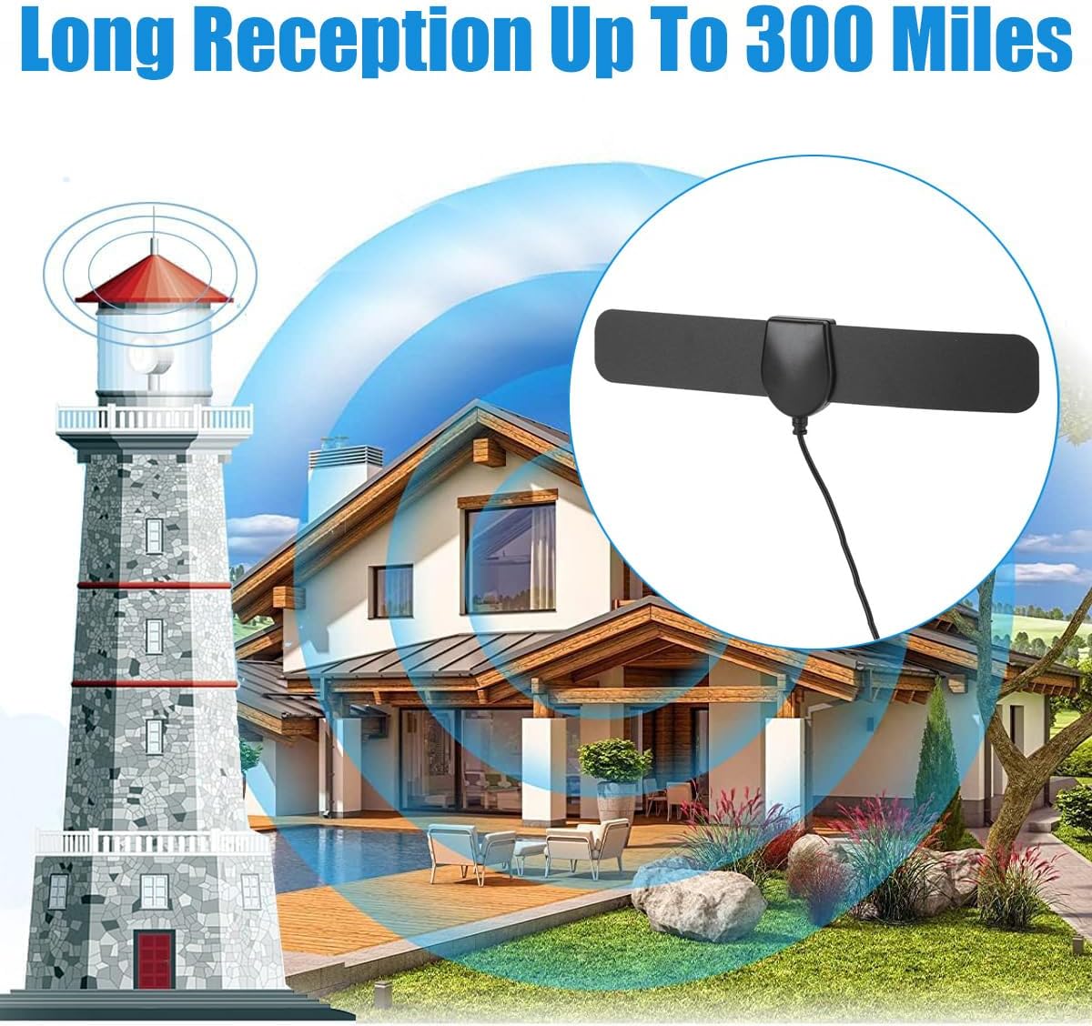 10ft Indoor Digital TV Antenna with 360° Reception, Signal Amplifier, and 4K/1080p Support - Image 3