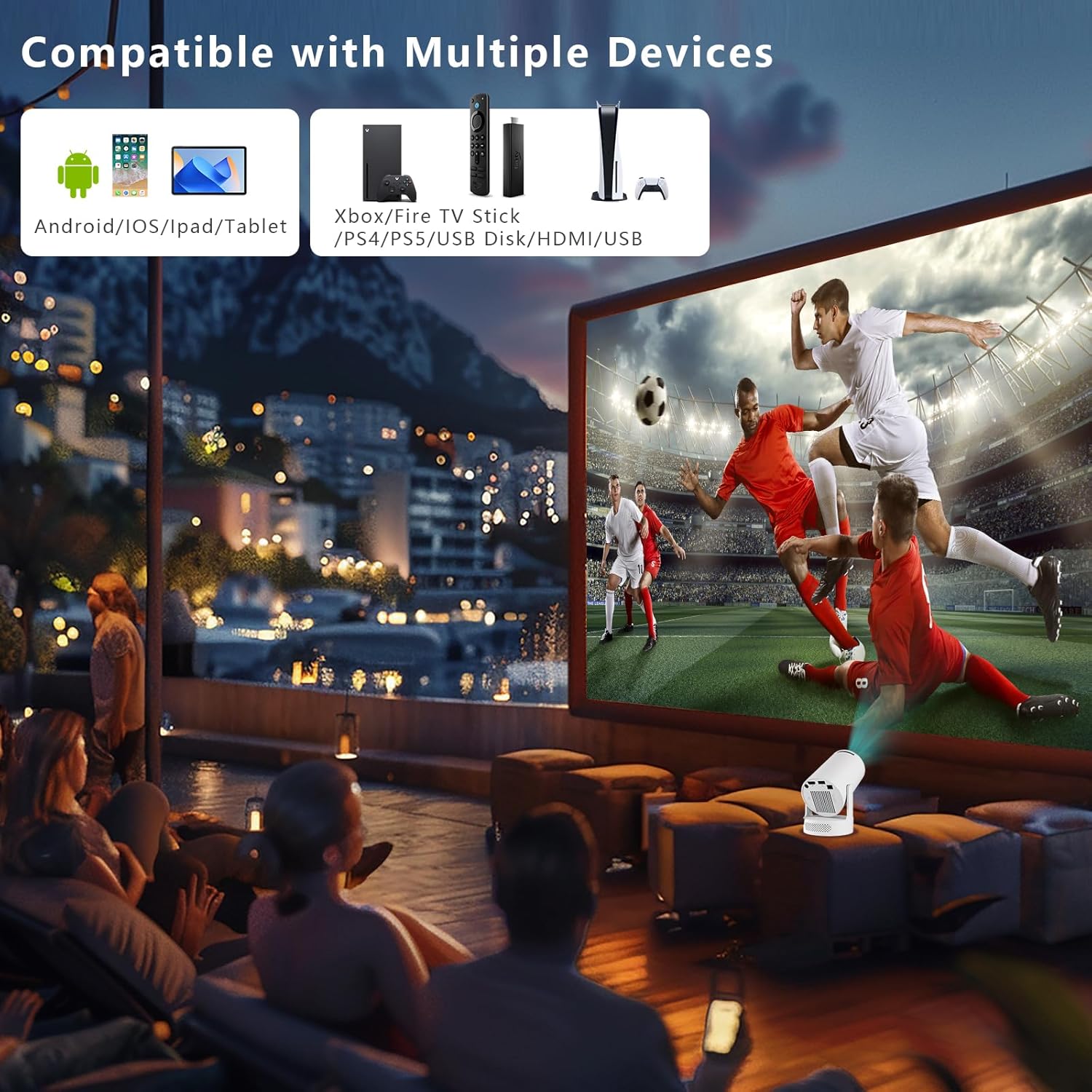 Portable WiFi Bluetooth Mini Projector 4K 1080P Support 180° Rotatable Mouse Control for 40-200" Smart Outdoor Home Viewing - Image 6