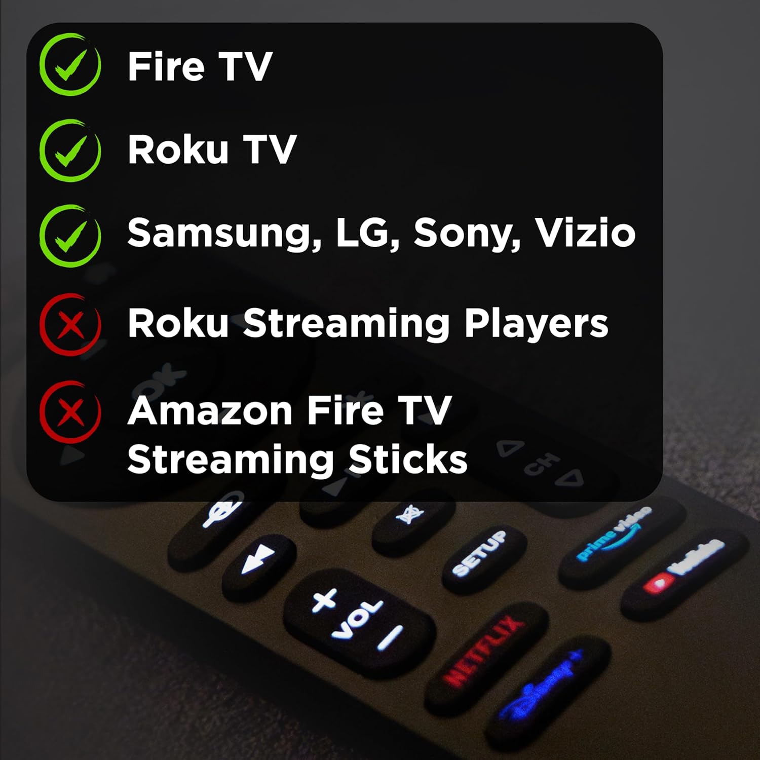Backlit Black Universal Remote Control for Samsung LG Roku Vizio Sony Smart TVs - Image 5