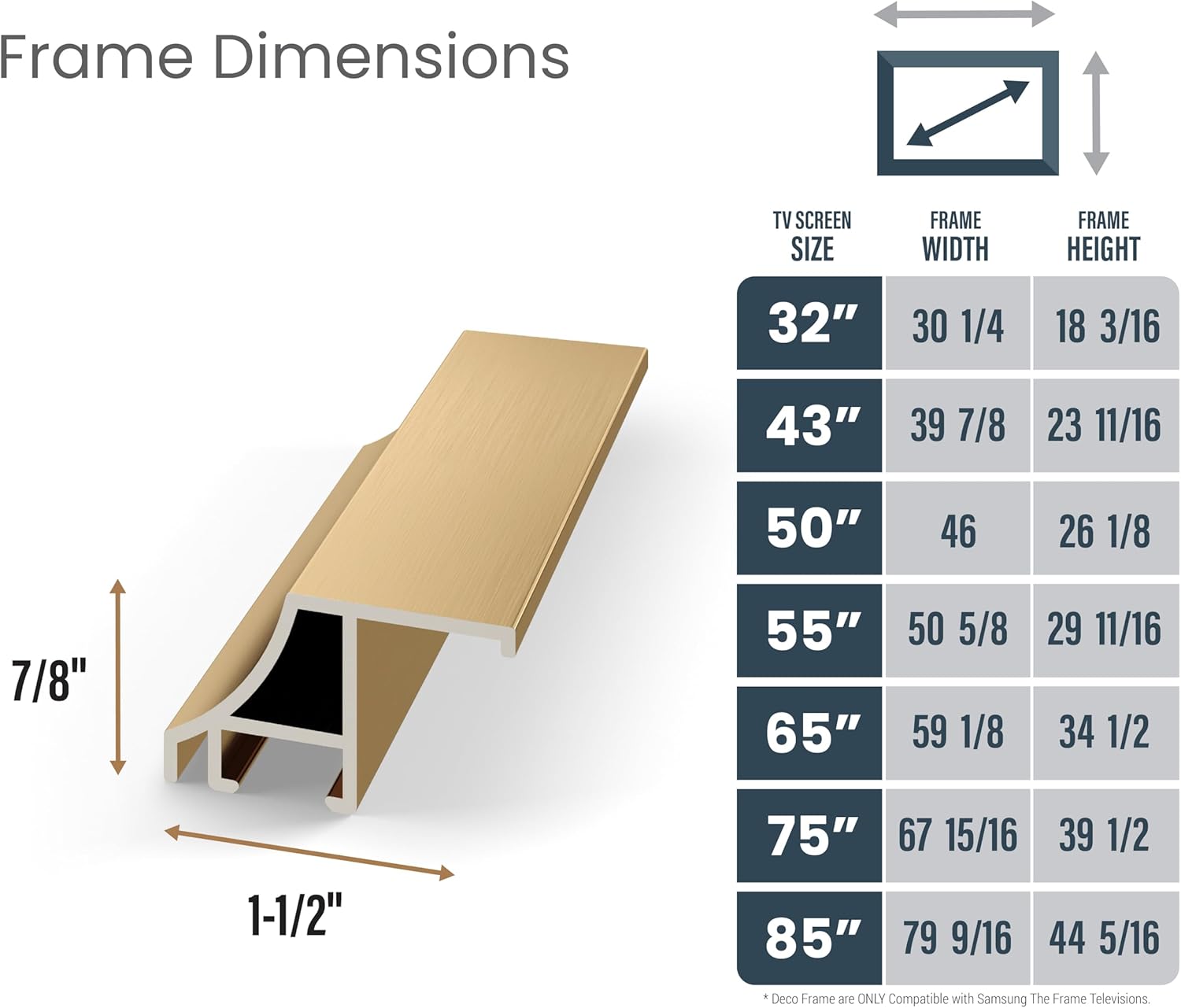 Deco TV Frames Alloy Prismatic Pale Gold Bezel 55 Inch for Samsung The Frame 2021-2025 Models - Image 2