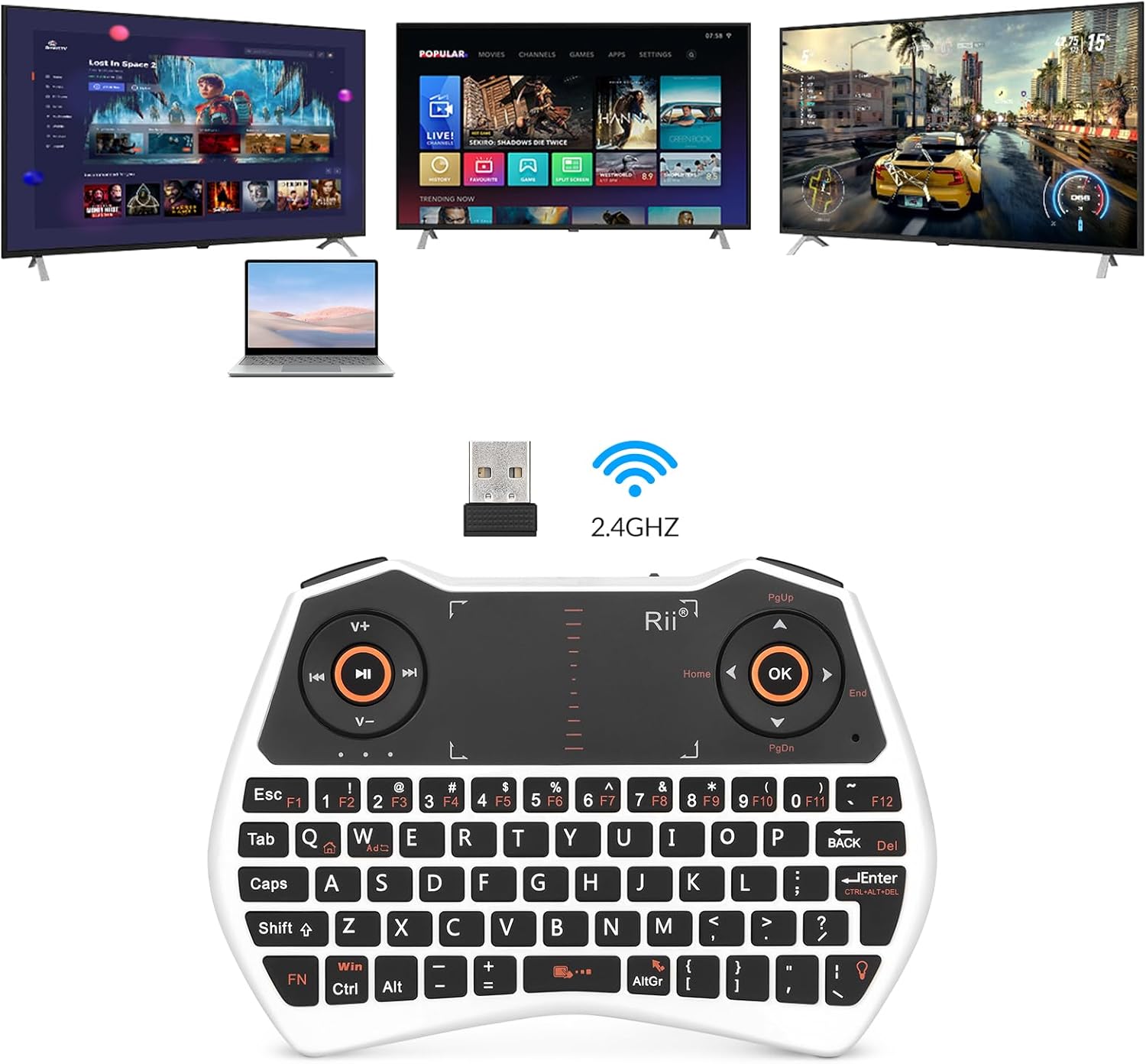 Rii K28 White 2.4GHz Wireless Mini Keyboard with Backlit Touchpad and Built-in Mic - Image 6