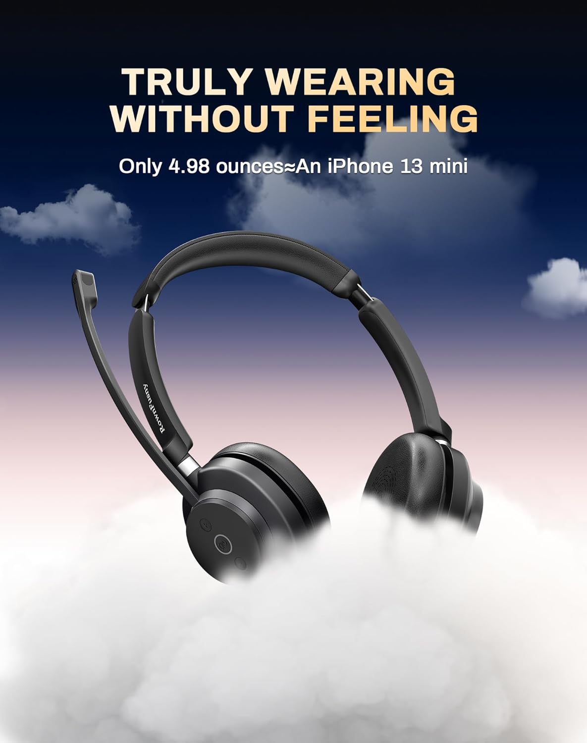 Comfortable Over-Ear Bluetooth 5.3 Wireless Headset with Advanced Noise Reduction Mic for PC, Laptop, iPhone, Android, Zoom - Image 3