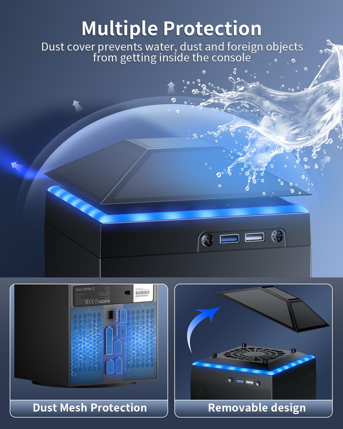 MENEEA Cooling Fan for Xbox Series X Console Low Noise 3 Gears Touch Switch with Colorful Light Strip 2 USB Ports - Image 5