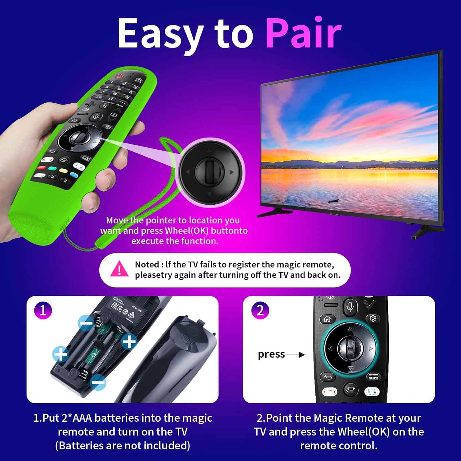 LG Universal Replacement Voice Remote Control 2 Pack with Green Silicone Cover for All LG OLED 3D TVs - Image 3