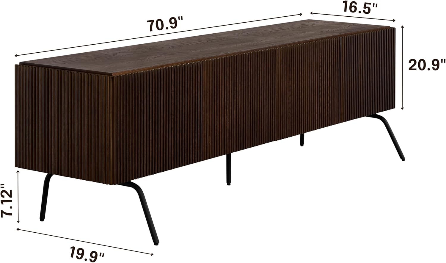 NTC Dark Walnut Veil TV Stand 75 inch Capacity 4 Doors Groove Design Metal Legs - Image 2