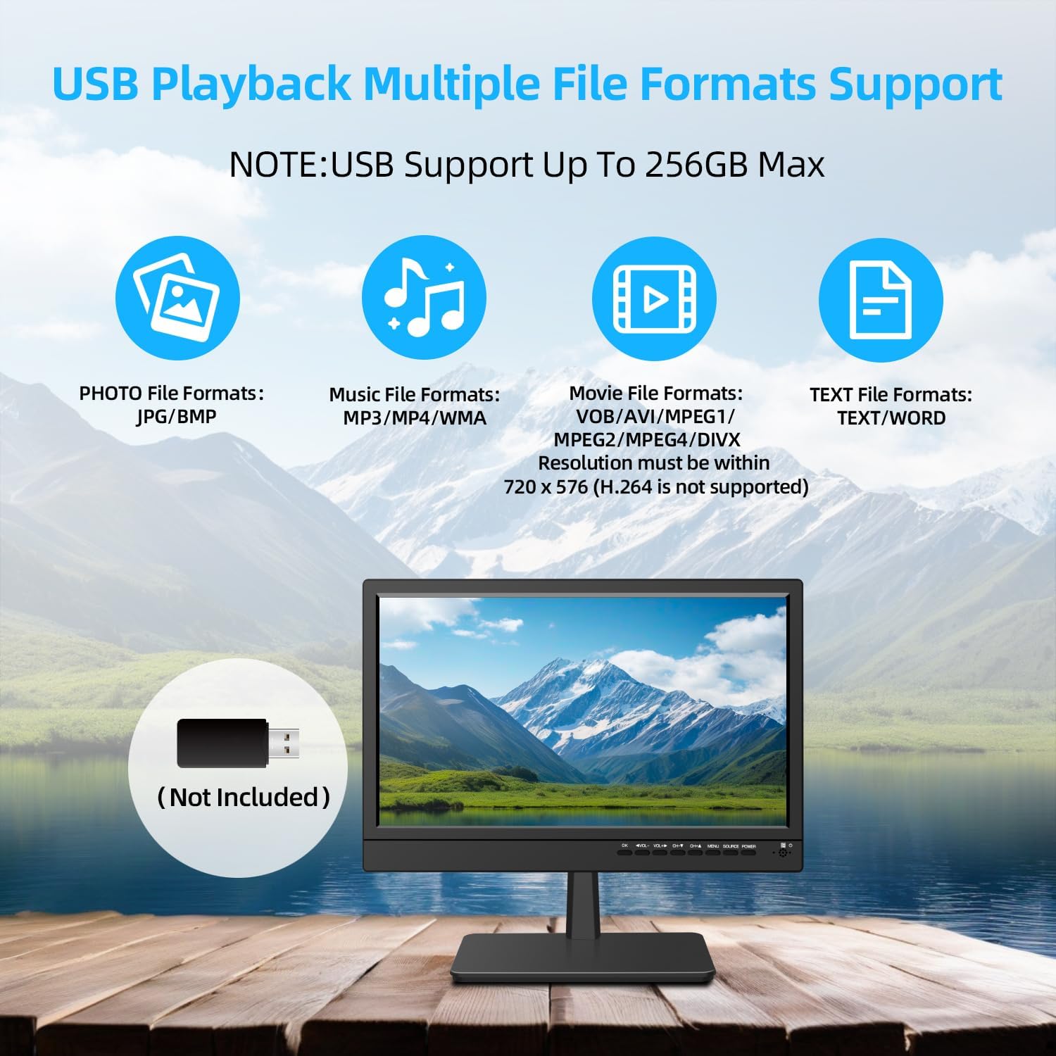 14 Inch Portable Kitchen TV with ATSC Tuner and Built-in Stand, HDMI, USB, TF - Image 9
