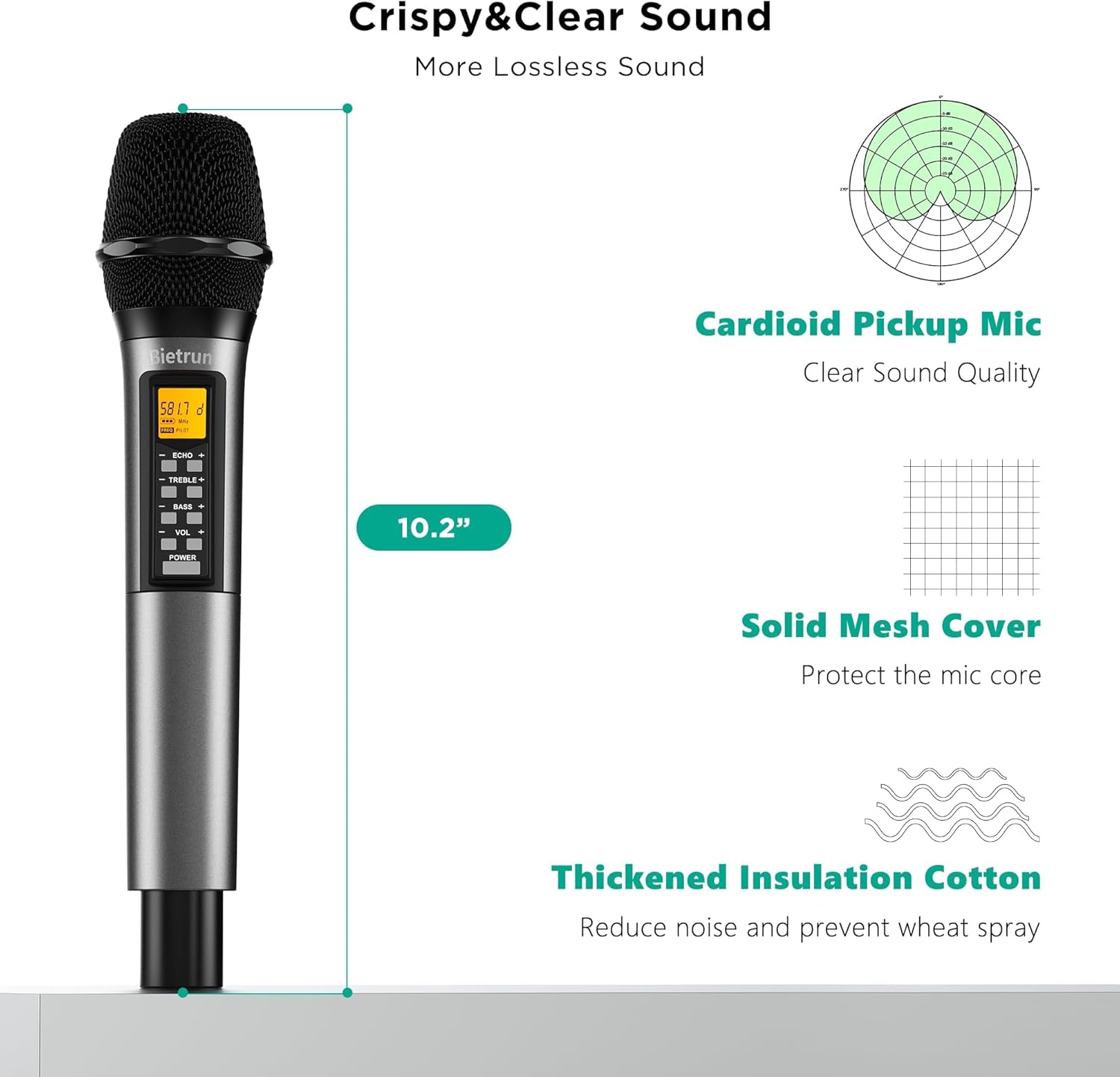 Bietrun 4-Channel UHF Wireless Microphone System with Echo, Treble, Bass, 160ft Range, Metal Handheld Dynamic Mics, Auto Connect - Image 6