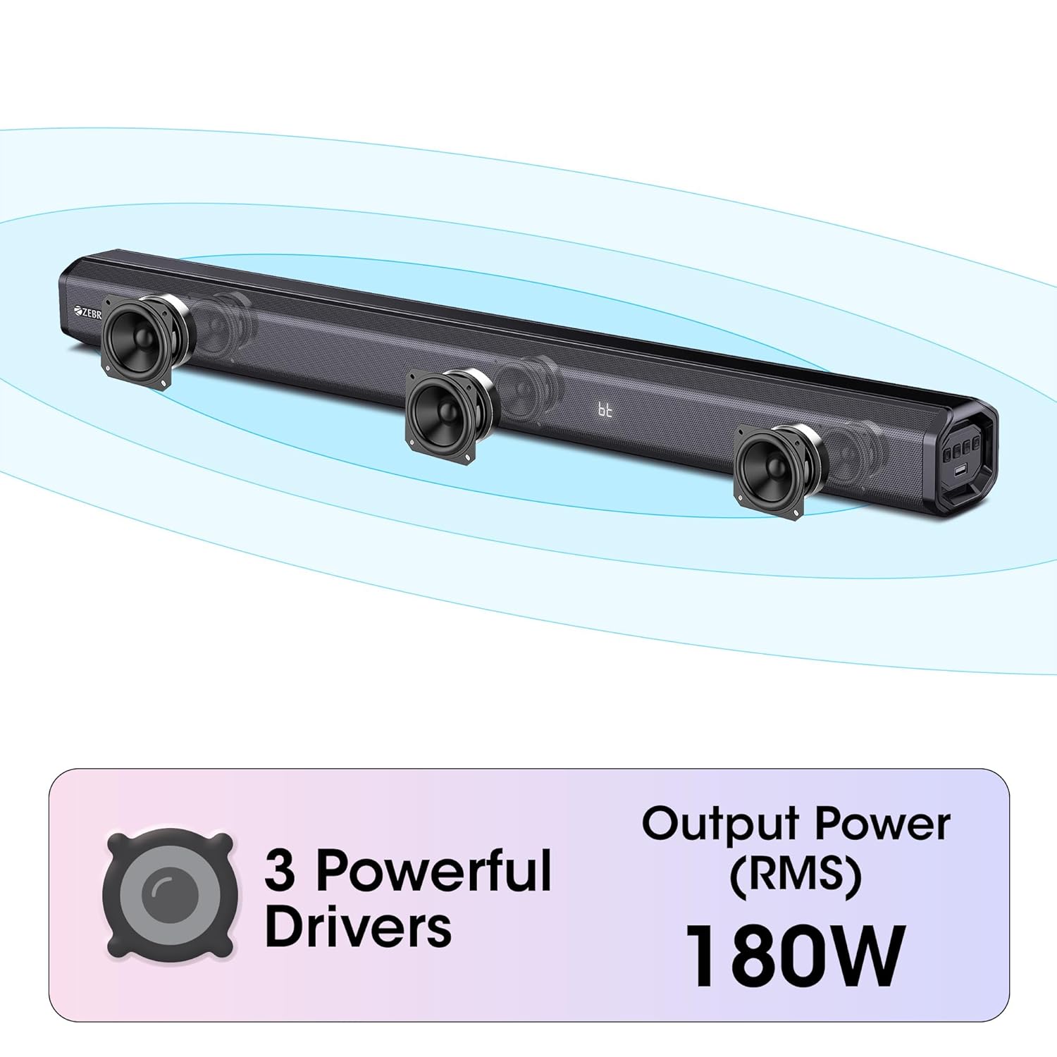 Zebronics Juke BAR 7400 PRO 5.1 Channel Soundbar with 180W RMS, 6.5" Subwoofer, Black - Image 3