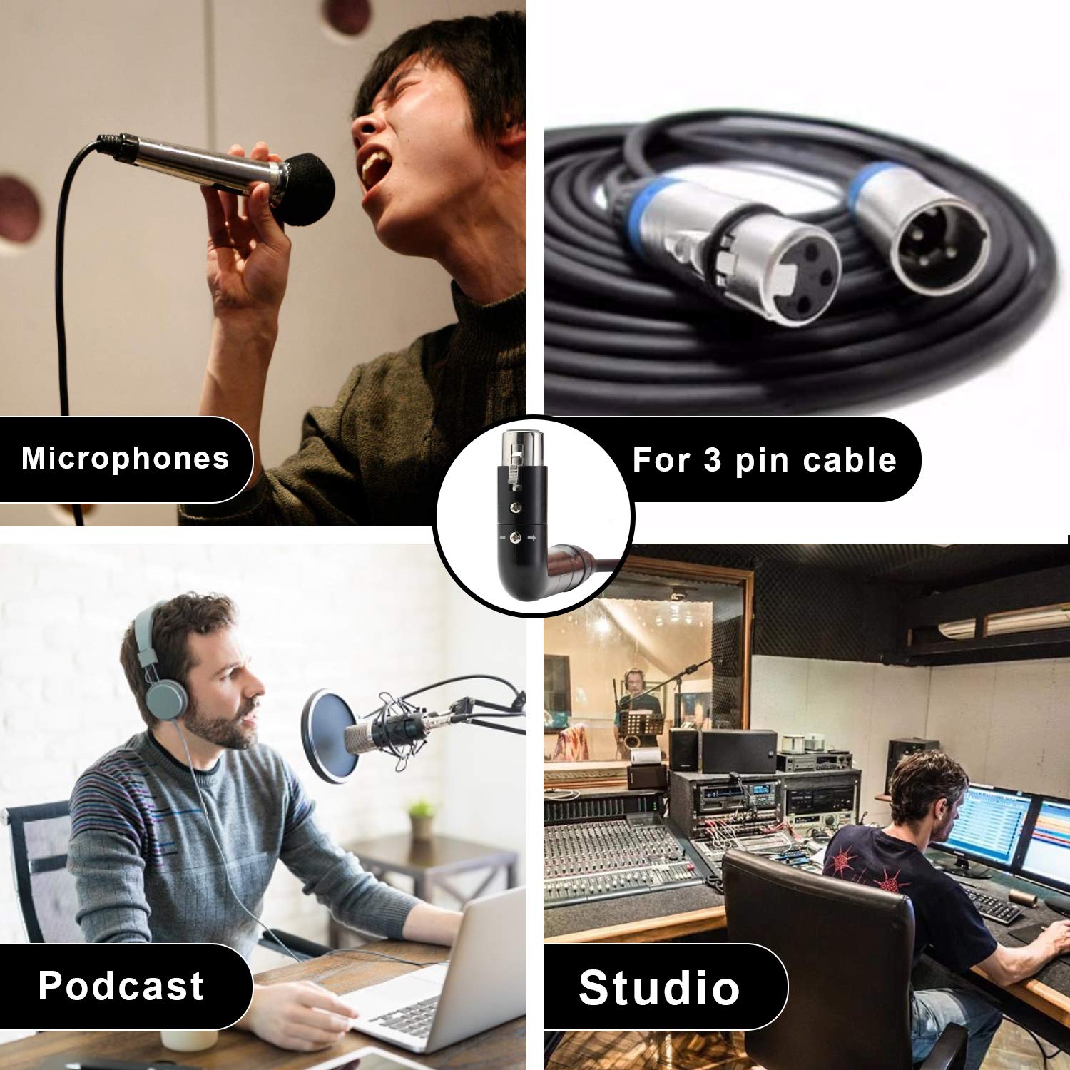COLUBER CABLE 3-Pin XLR Angle Adapter, Dual Male Female L-Shape Metal Connector, 4 Positions for Microphones, Studio, Podcast Gear - Image 6