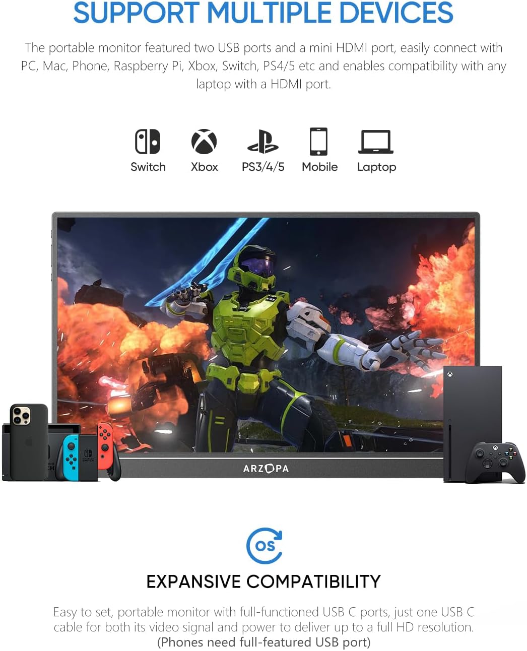 ARZOPA 16 Inch 2.5K QHD Portable Monitor 123% sRGB IPS Built-in Stand USB-C HDMI - Image 7