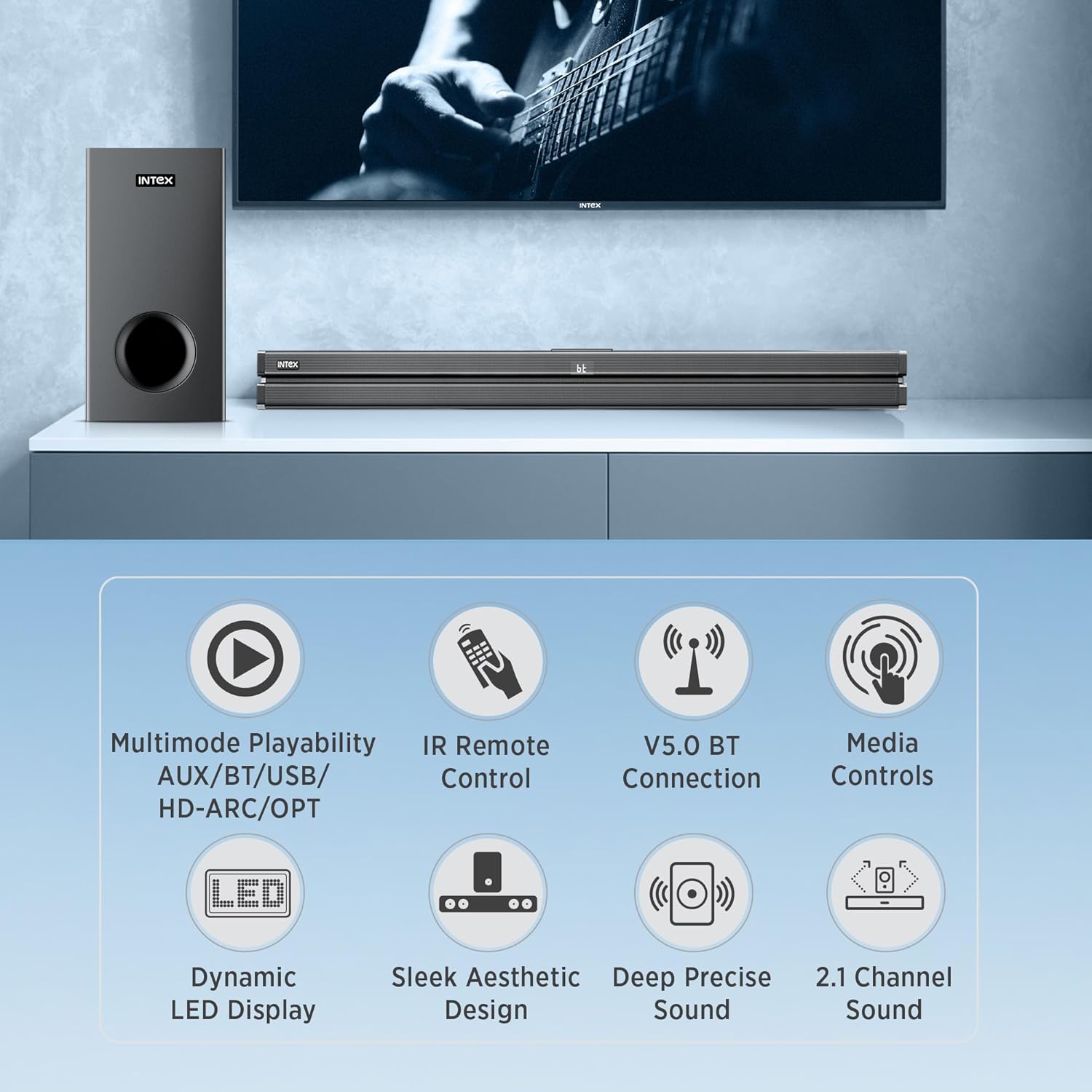 Intex BEAST-24000 Black 240W 2.1 Channel Surround Soundbar with 8 Inch Subwoofer and BT 5.0 - Image 7