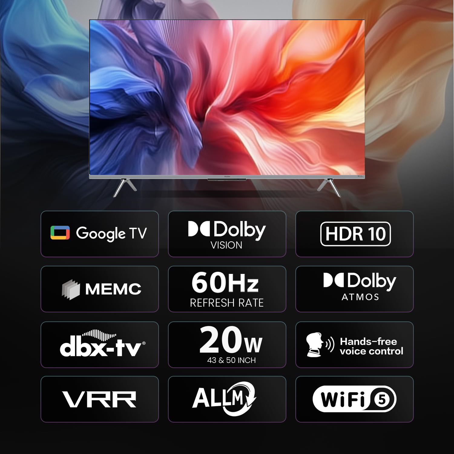 Haier 50 Inch 4K Ultra HD Smart LED Google TV P7GT Series - Grey - Image 2