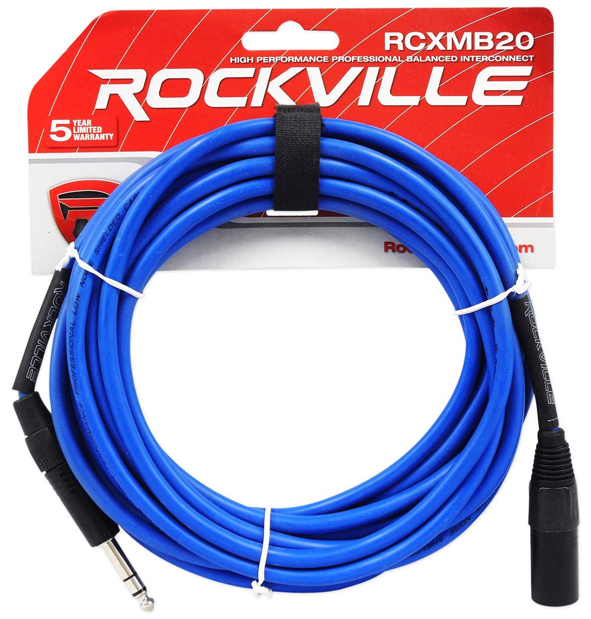 Rockville RCXMB20BL 20ft Blue 1/4'' TRS to REAN XLR Cable, 100% Copper, Professional Grade - Image 2