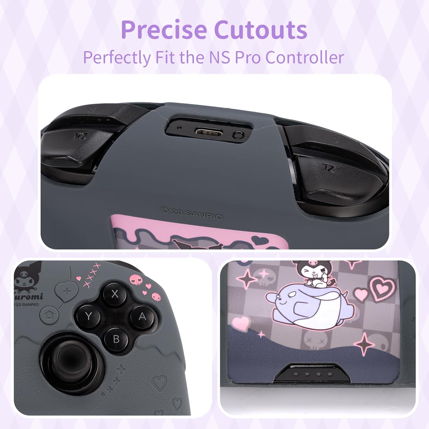 Cute Sanrio Skull Troublemaker Rabbit Silicone Controller Skin for Nintendo Switch Pro, Includes Touch Pad Sticker and Thumb Grip Caps - Image 5