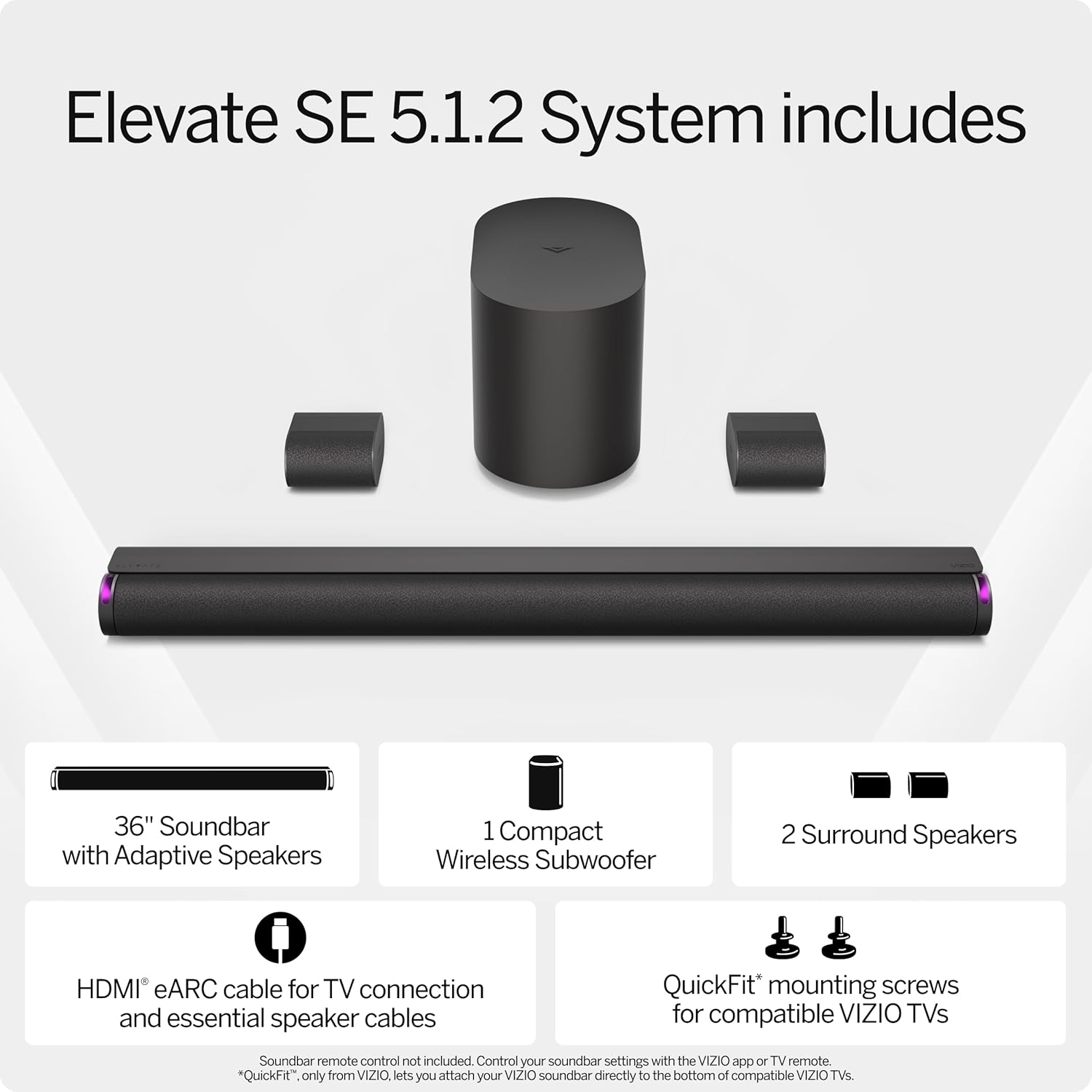 VIZIO Elevate SE 5.1.2 Channel Soundbar System with Wireless Subwoofer, Dolby Atmos, DTS:X, Bluetooth, New 2024 - Image 4