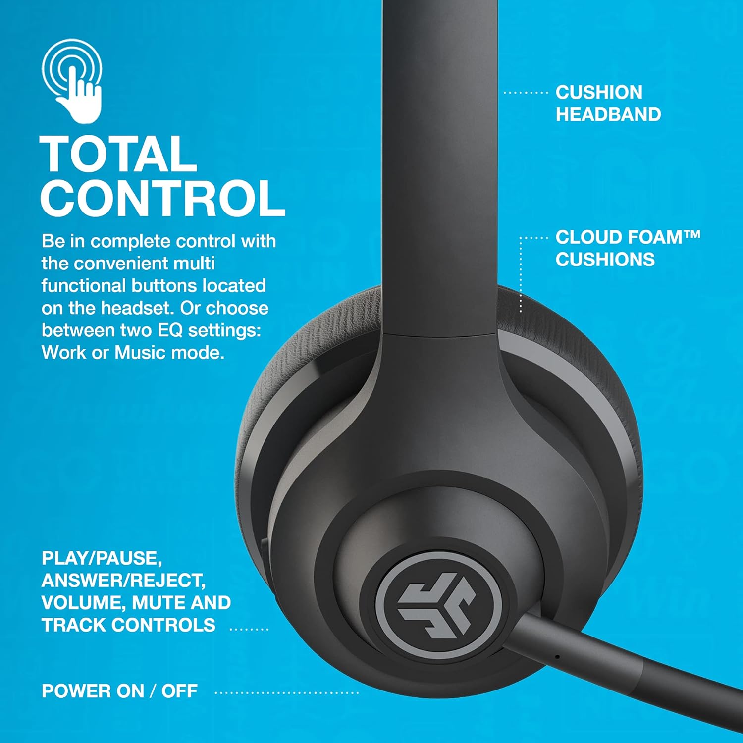 JLab Go Work Wireless On Ear Headset with Microphone 45+ Hour Playtime PC Bluetooth Multipoint Connectivity - Image 6