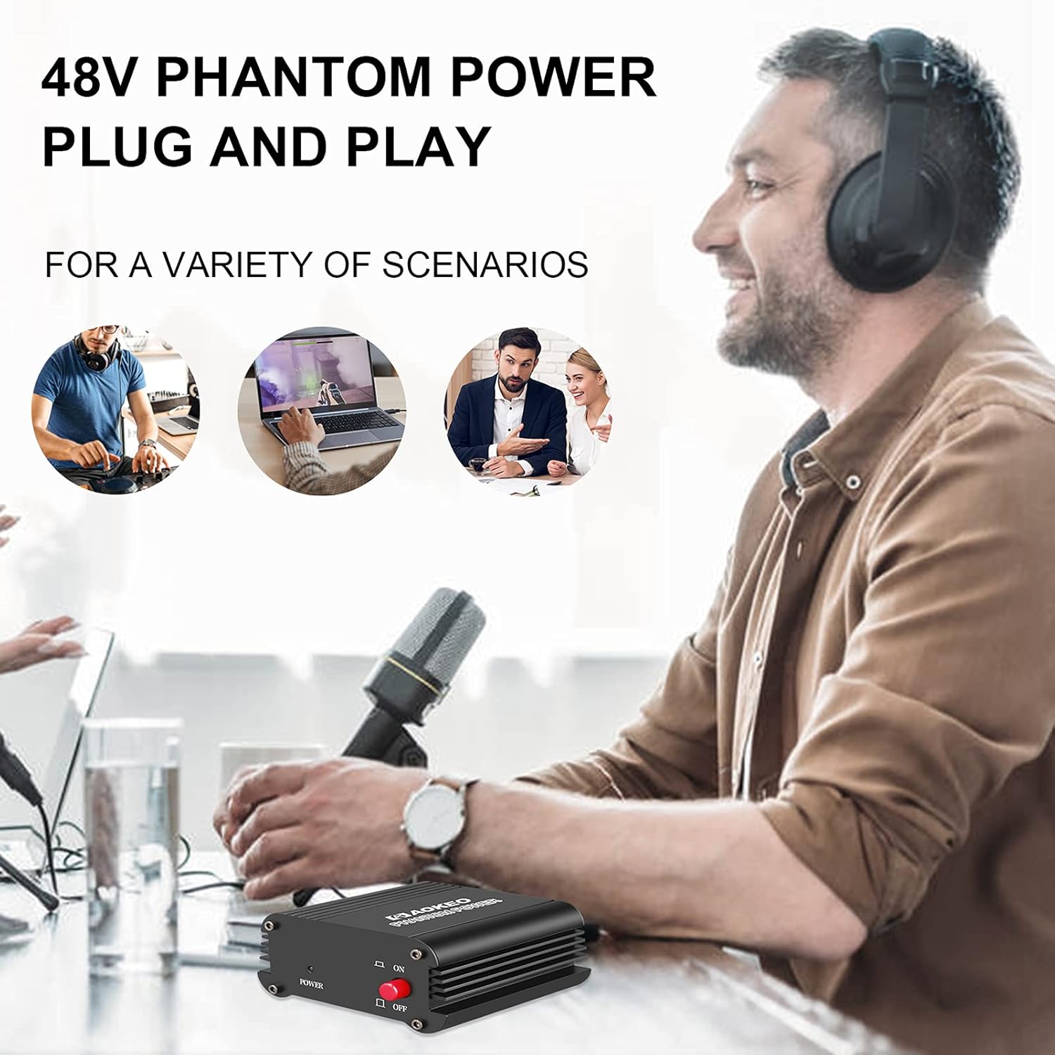 Aokeo 1-Channel 48V Phantom Power Supply with XLR Cable for Condenser Microphones - Image 6