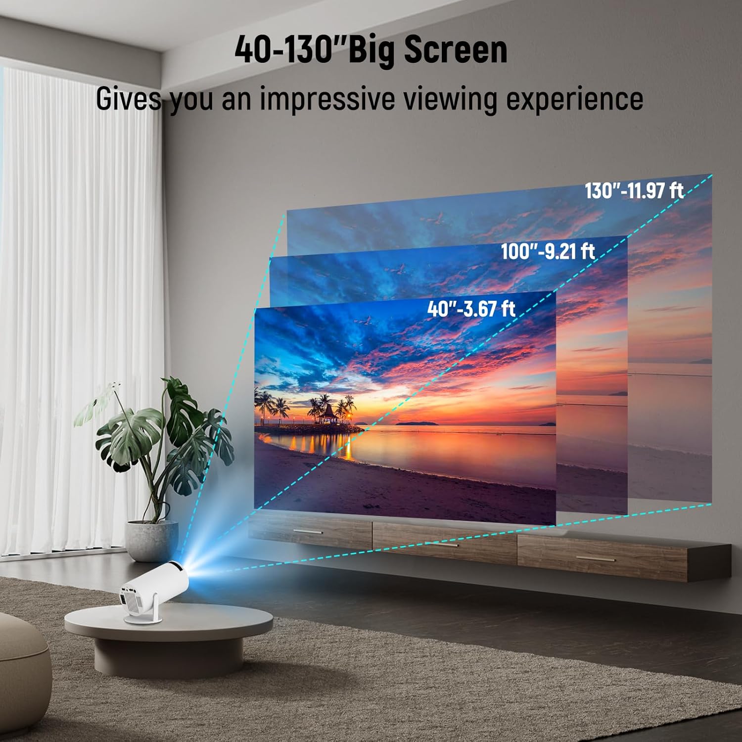 Portable Wifi 6 Bluetooth 5.4 Mini Projector 4K 1080P 130" Screen White - Image 5