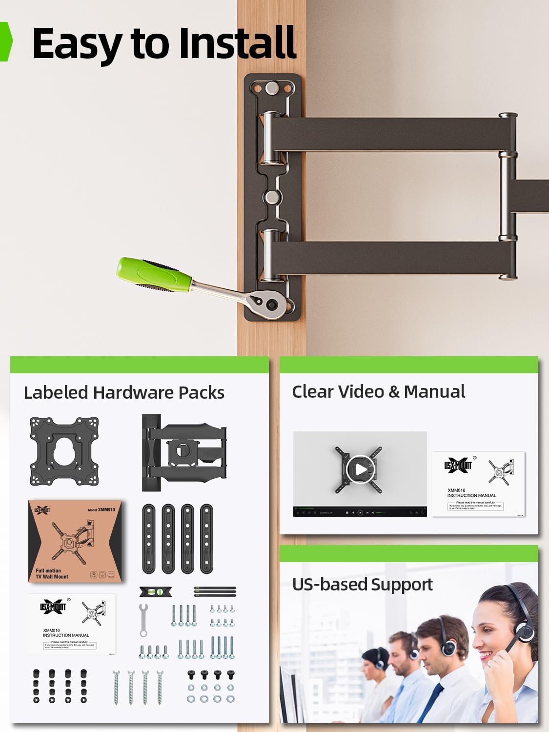 USX MOUNT UL Listed Swivel Tilt Rotating TV Wall Mount for 26-60 Inch TVs Single Stud 77 lbs Max - Image 7