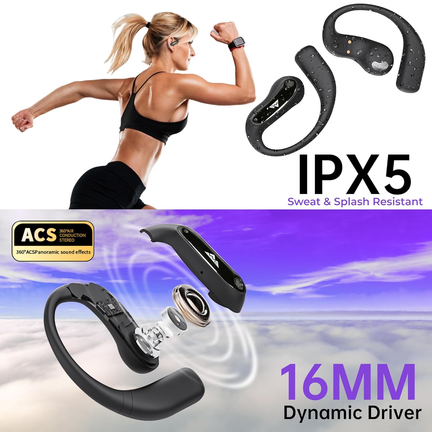 WeCool Moonwalk M1 Pro Open Earbuds 60H Playtime Bluetooth 5.4 Wireless with LED Display IP55 - Image 8