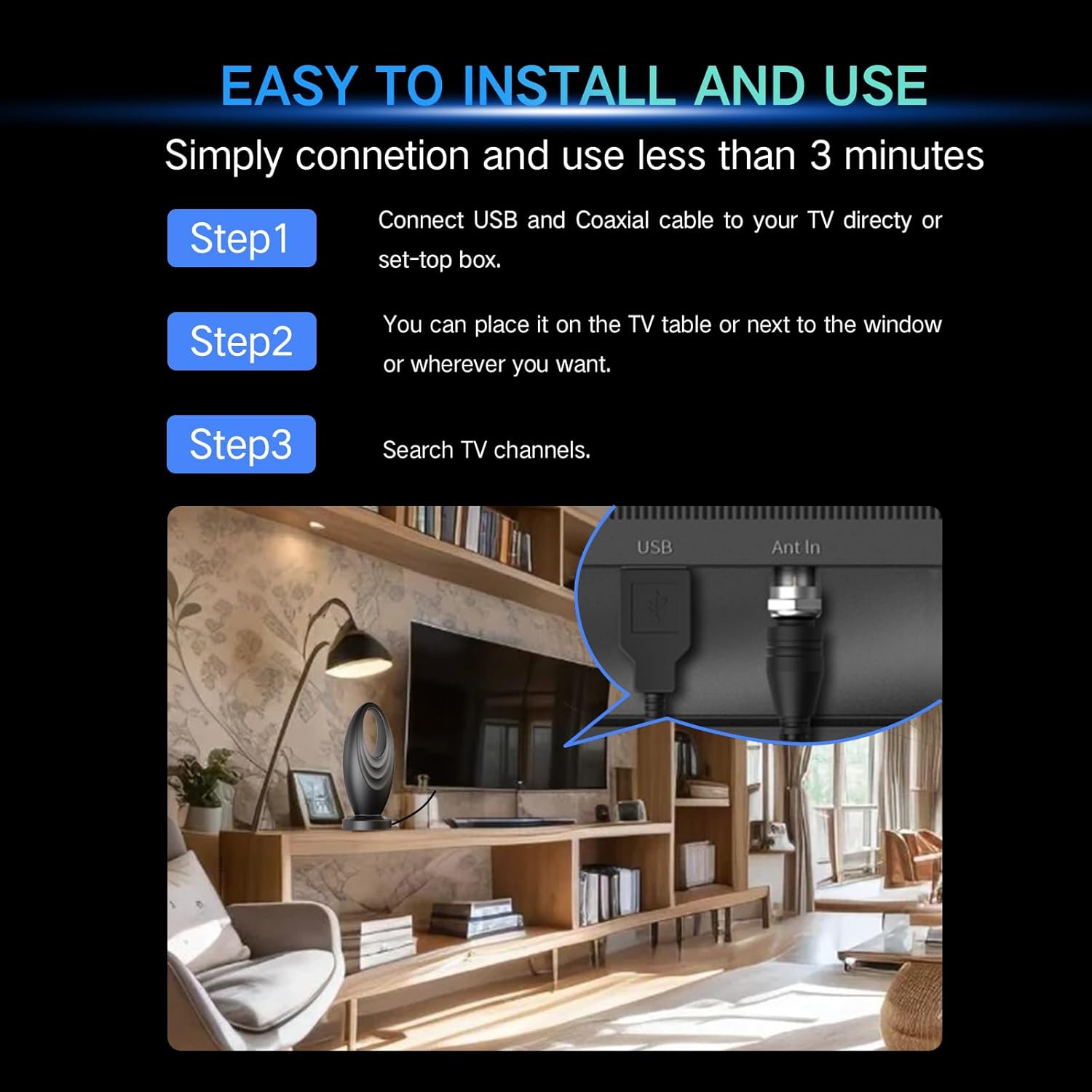 2025 Smart HD Digital TV Antenna Indoor 2200+ Miles Range 360° Booster 33ft - Image 2