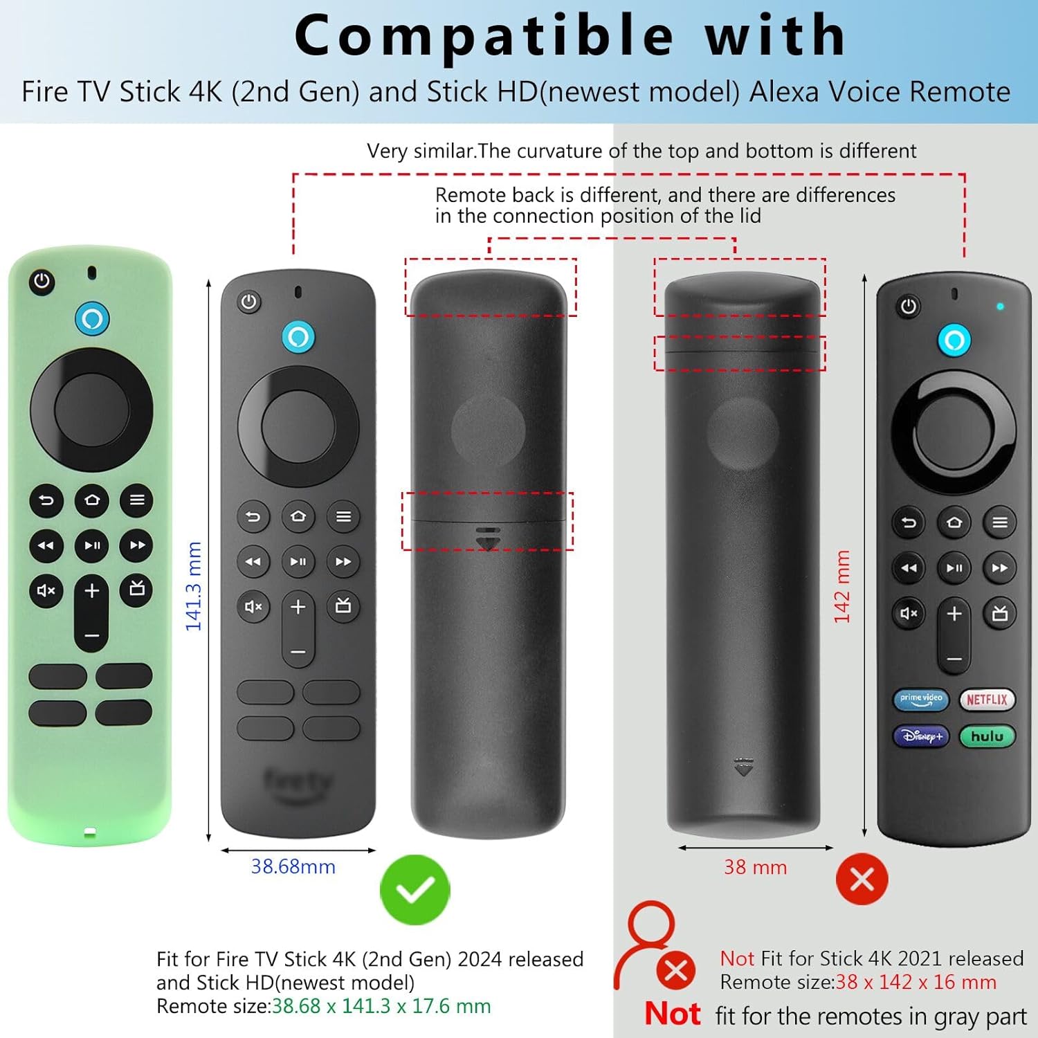 Pinowu 2-Piece Silicone Remote Cover Set Compatible with Fire TV Stick 4K HD 2nd Gen 2024, Includes Wrist Strap, Green and Turquoise Glow - Image 2