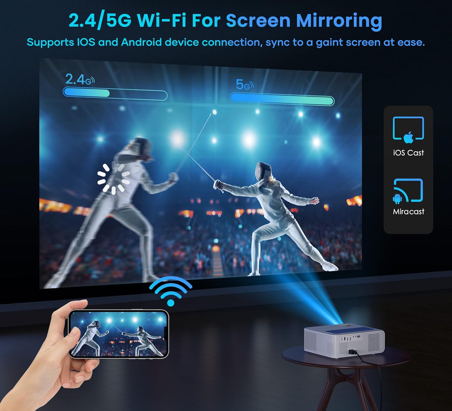 FANGOR 4K Supported 900 ANSI Lumens 1080P Native HD Outdoor Home Video Projector 5G WiFi Bluetooth - Image 3